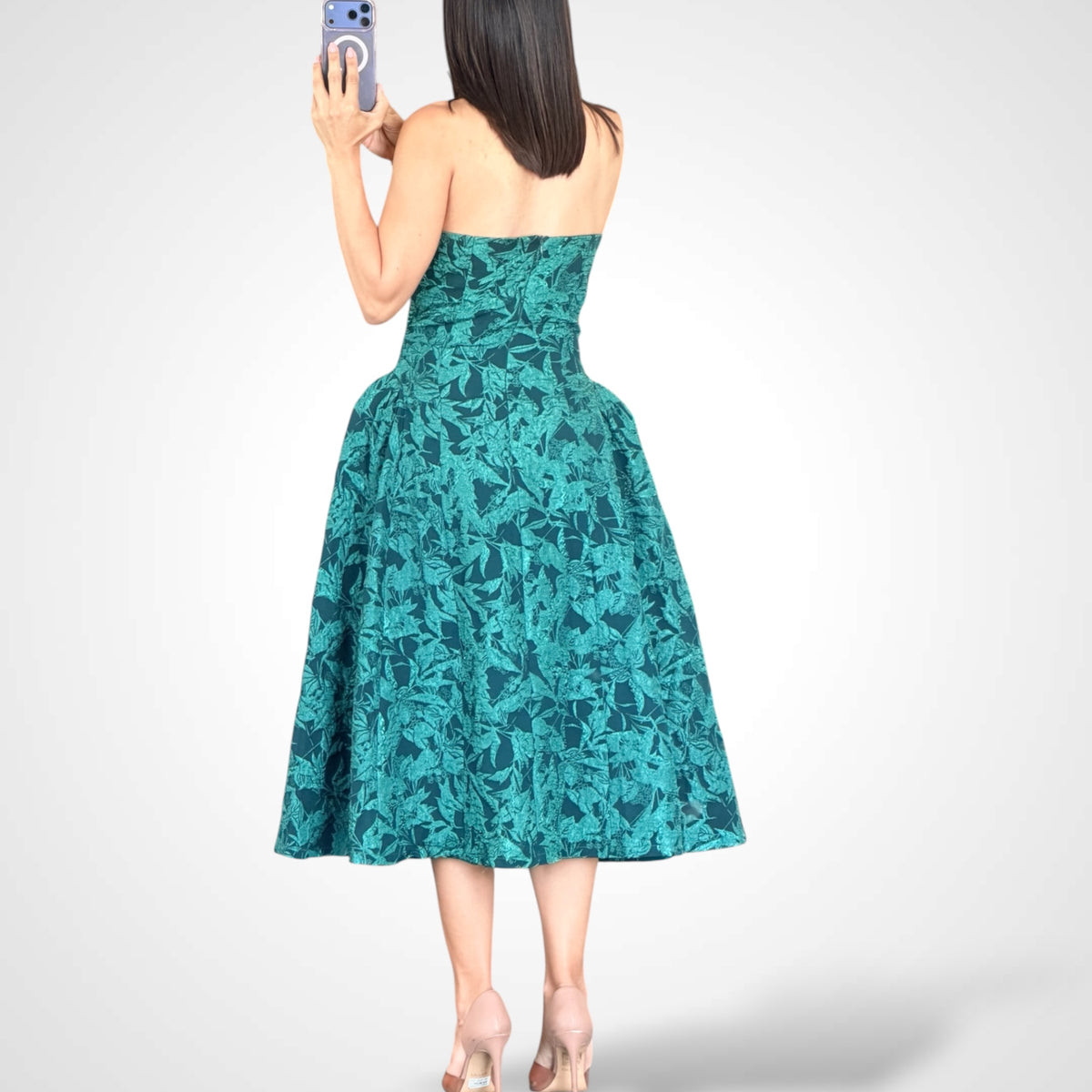 Hunter Green Puff Midi Dress-3