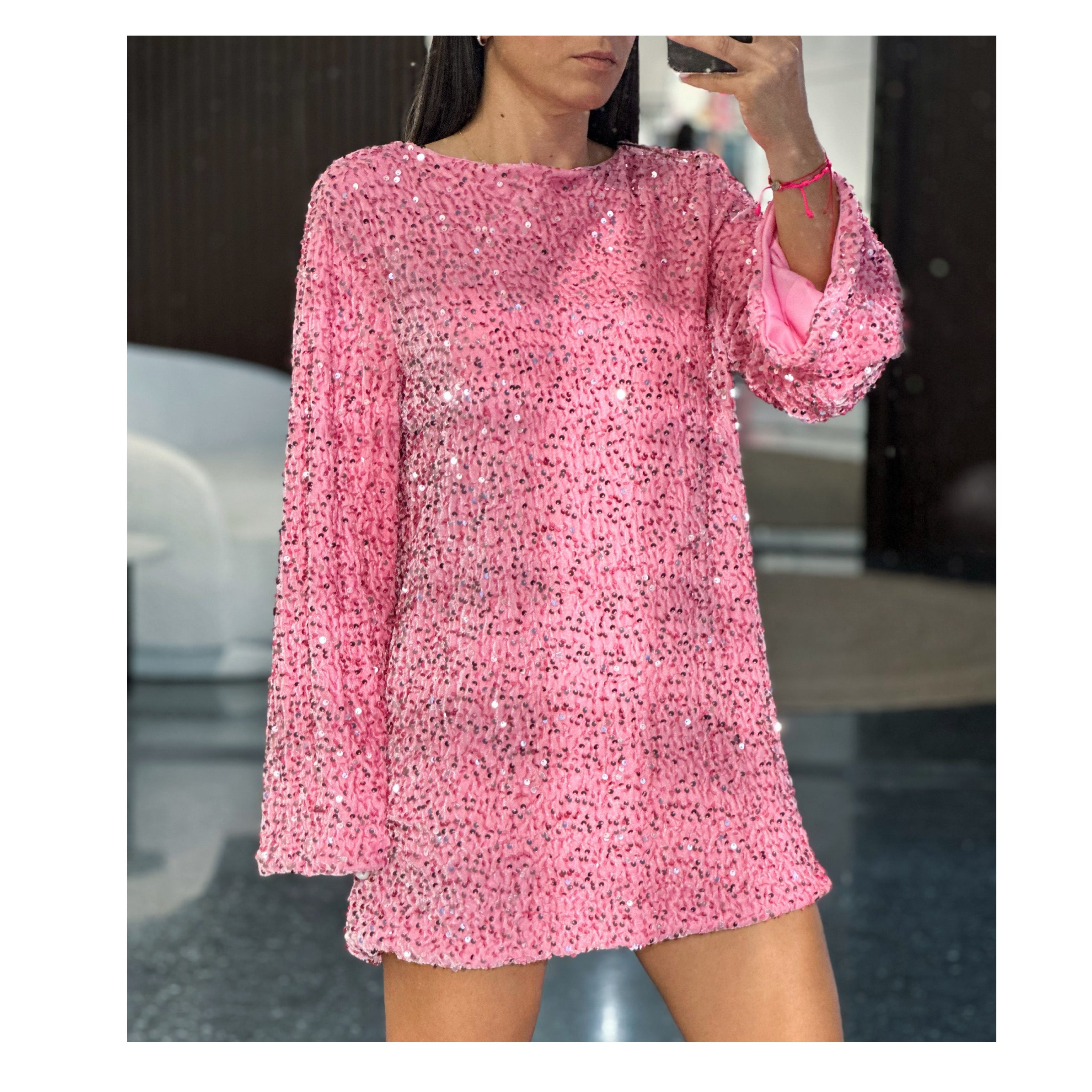 Sequins Big Bow Mini Dress•