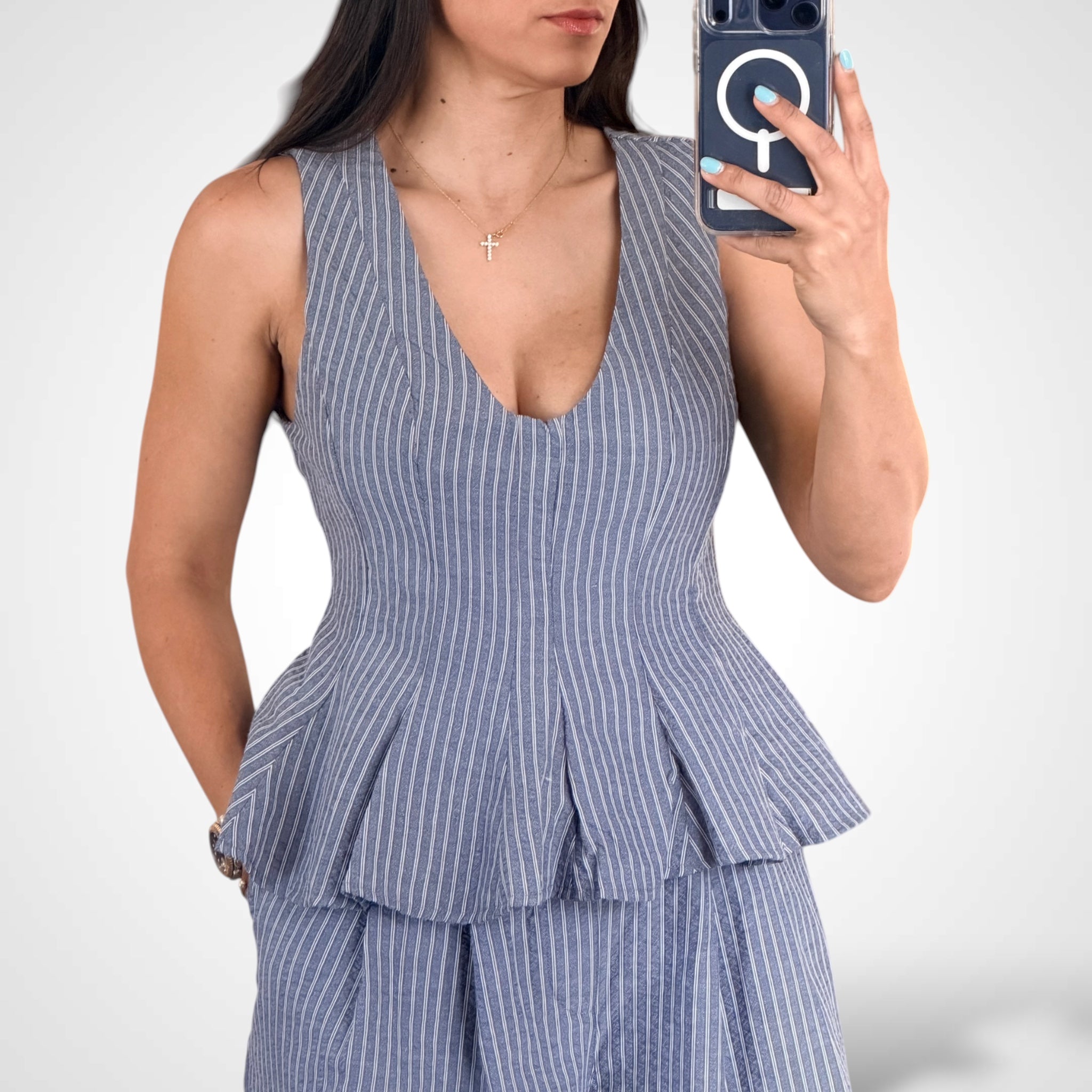 Striped Woven Top and Striped Seersucker Pant Set•-2