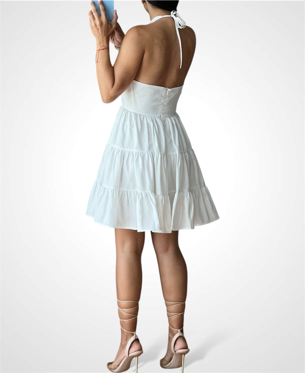 OPEN BACK FRILL DETAILED MINI DRESS