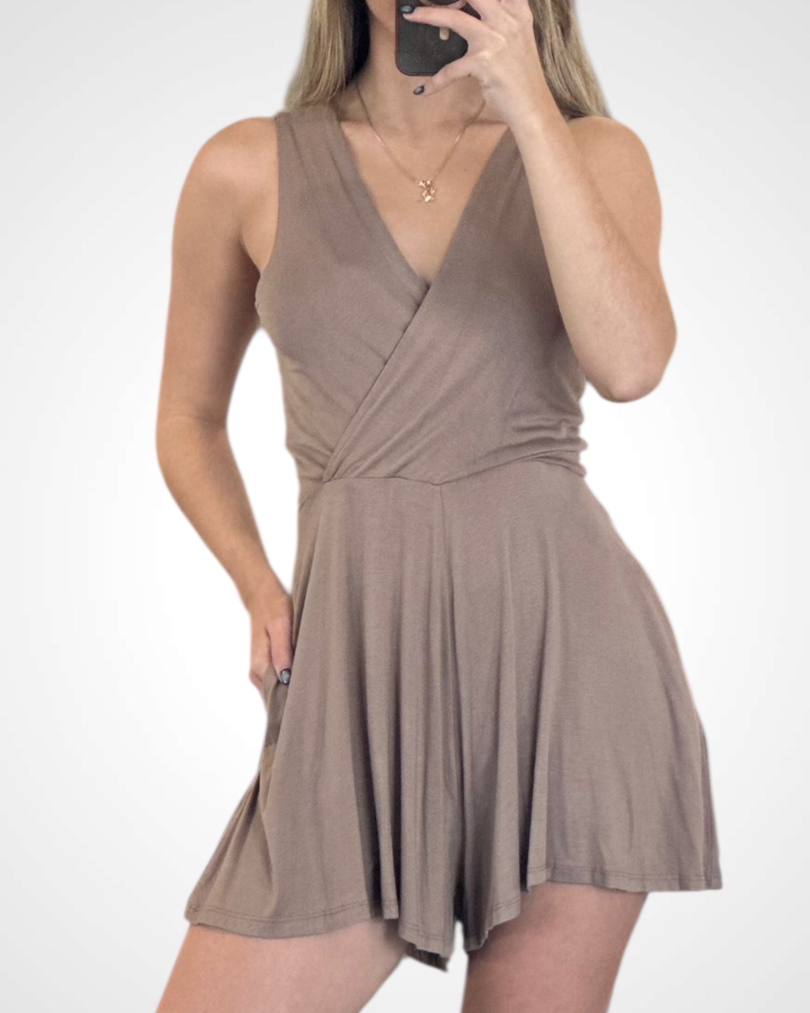 V NECK SLEEVELESS WRAP ROMPER•