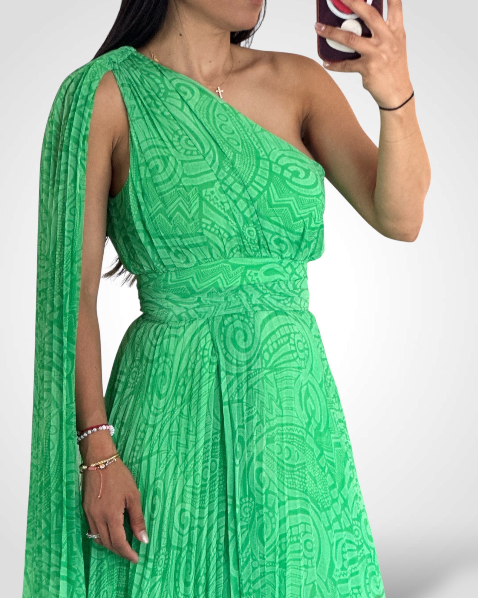 One Shoulder Print Maxi Dress•-2