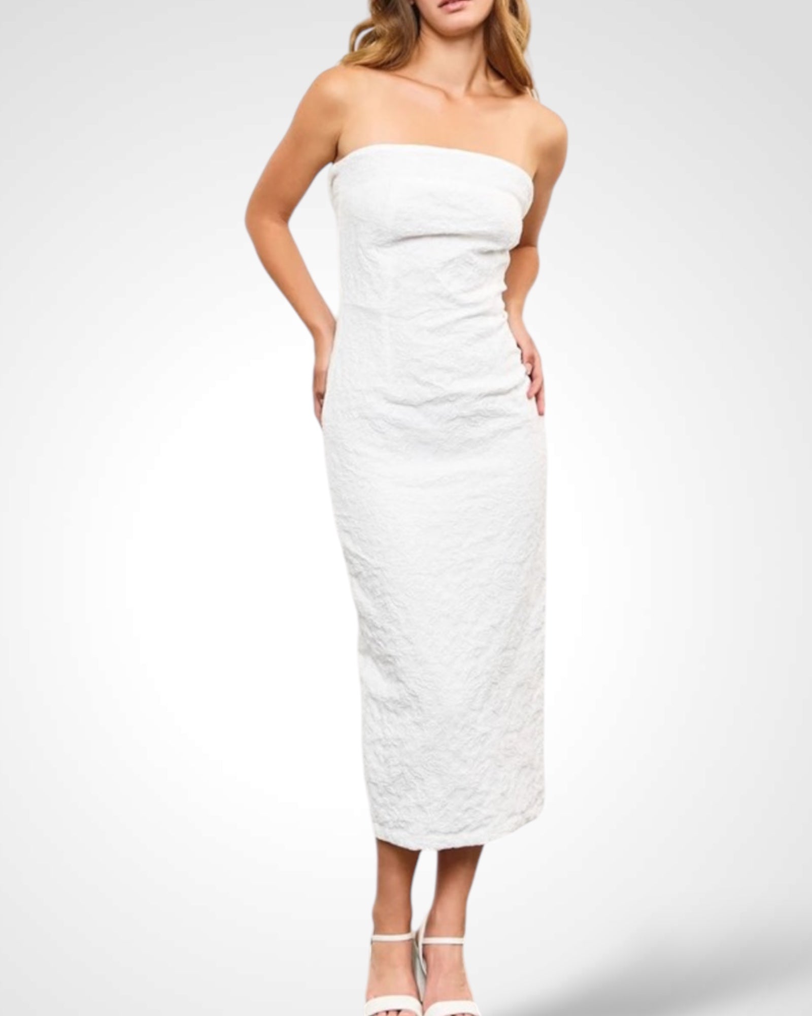 PRINCESS LINE LACE FRONT LONG BANDEQU MAXI DRESS