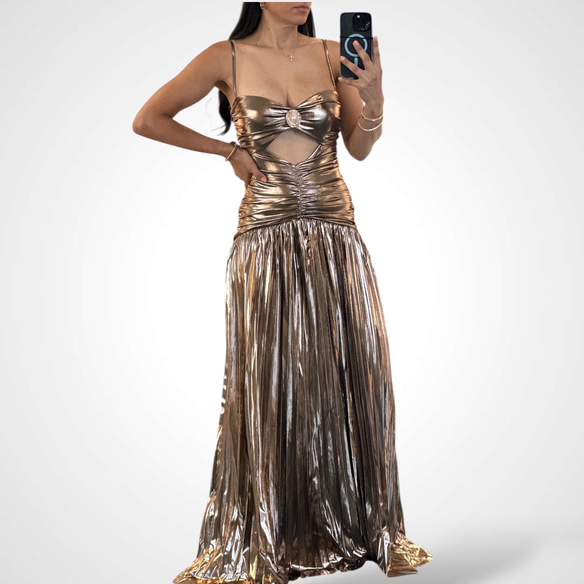 METALLIC MAXI DRESS•