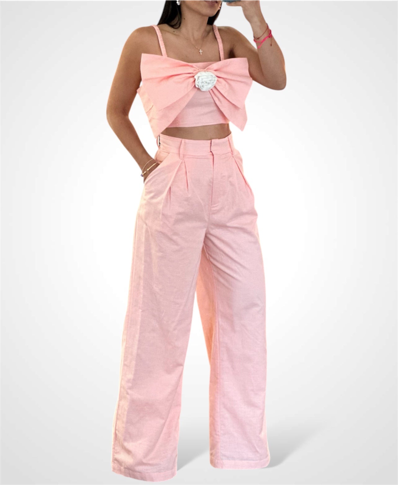Blush Bow Crop Top•-1