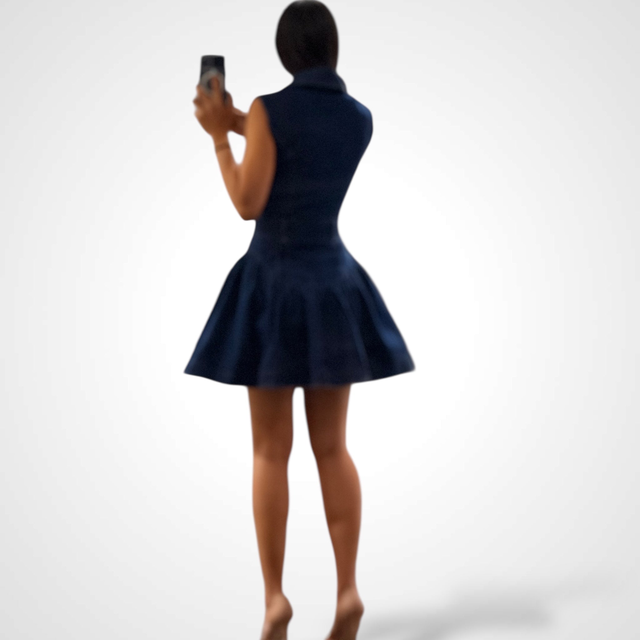 Deep Denim Front Button Buckled Waist Mini Dress•-3