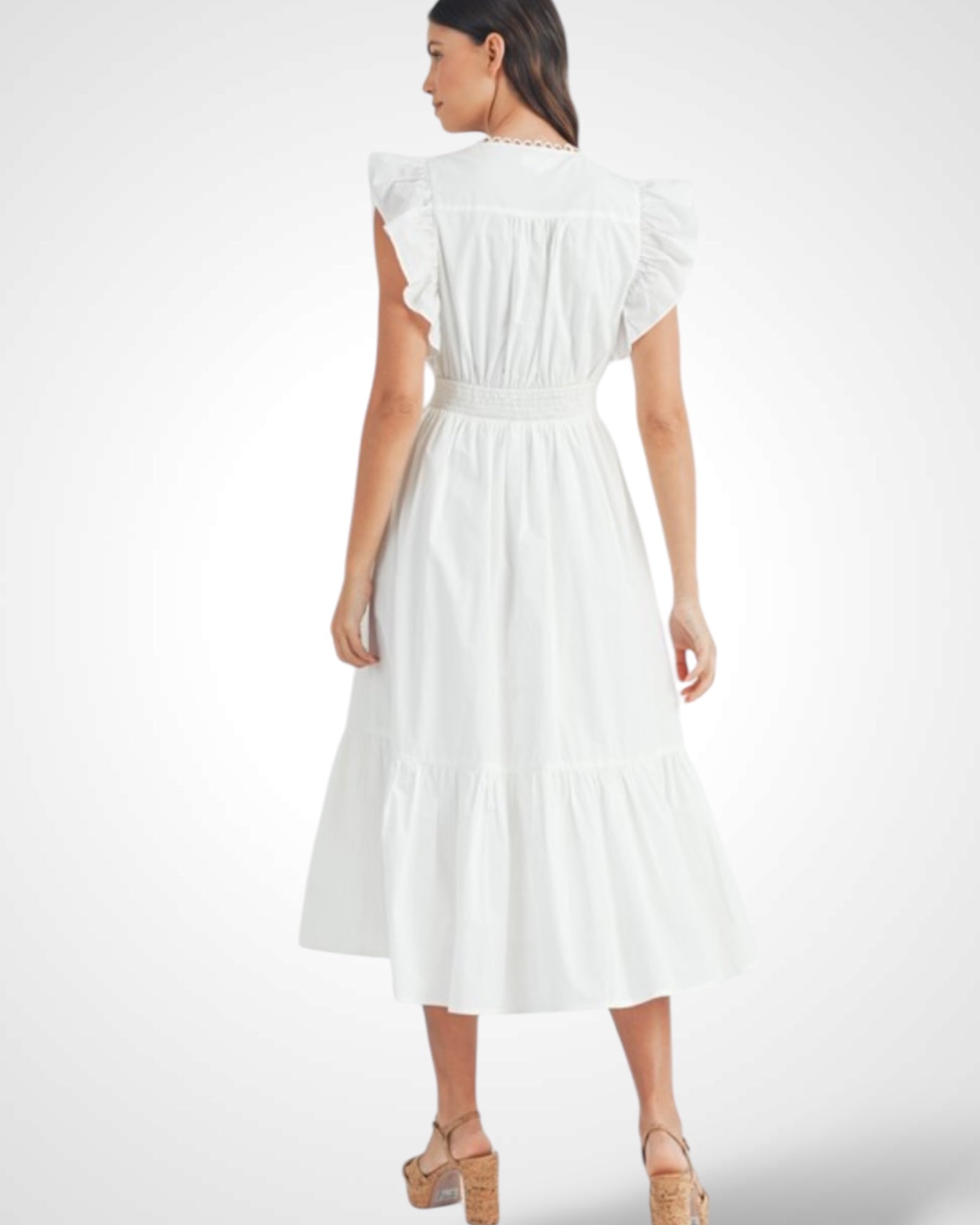POPLIN SCALLOPED TRIM SURPLUS MIDI DRESS•-5