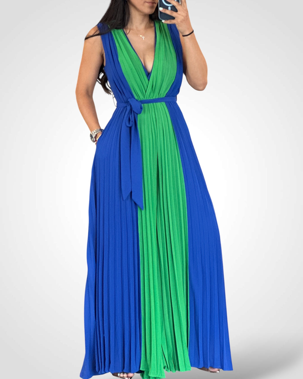 Color Block Pleated Jumpsuit
