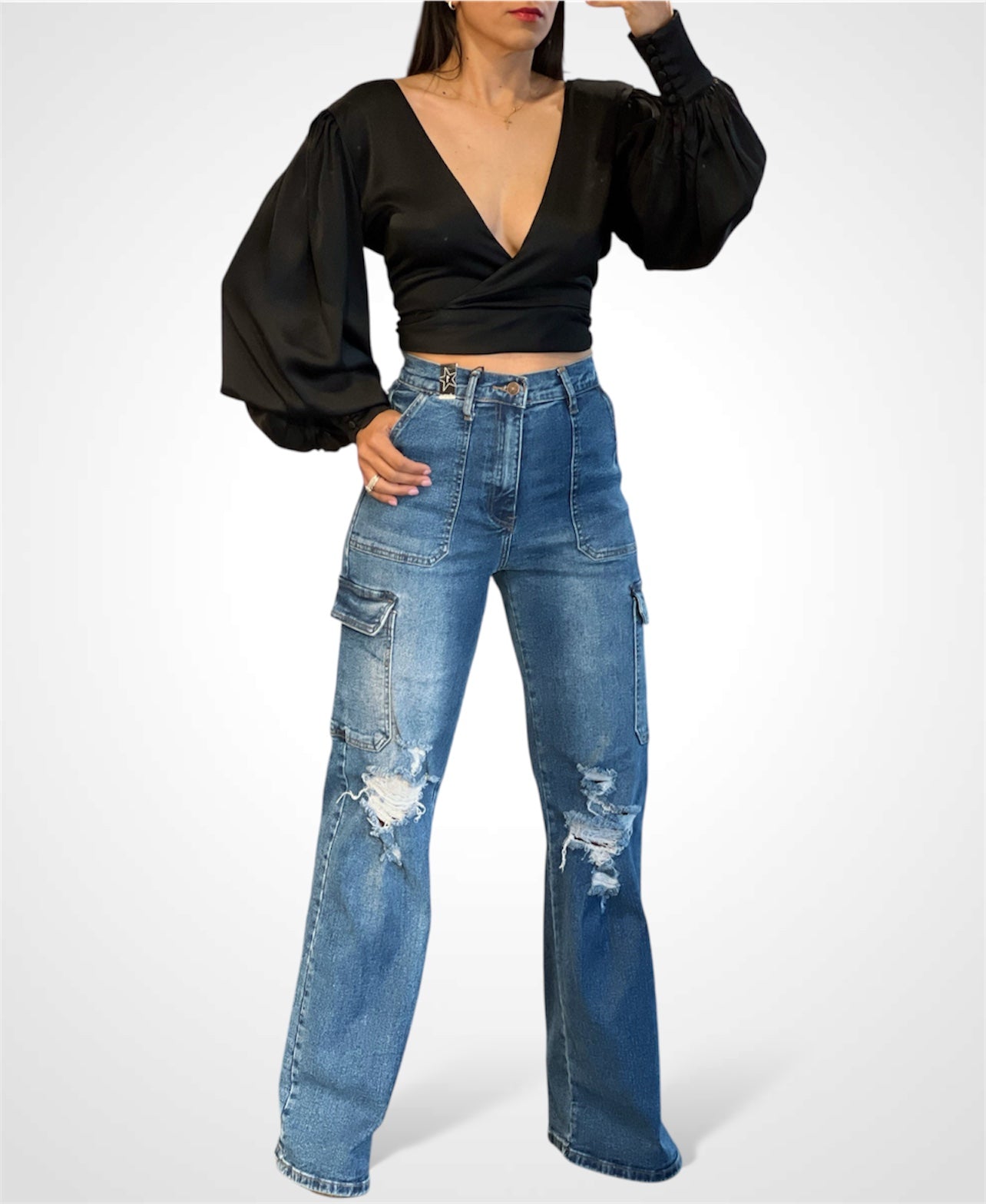 V NECK BALLON SLEEVE