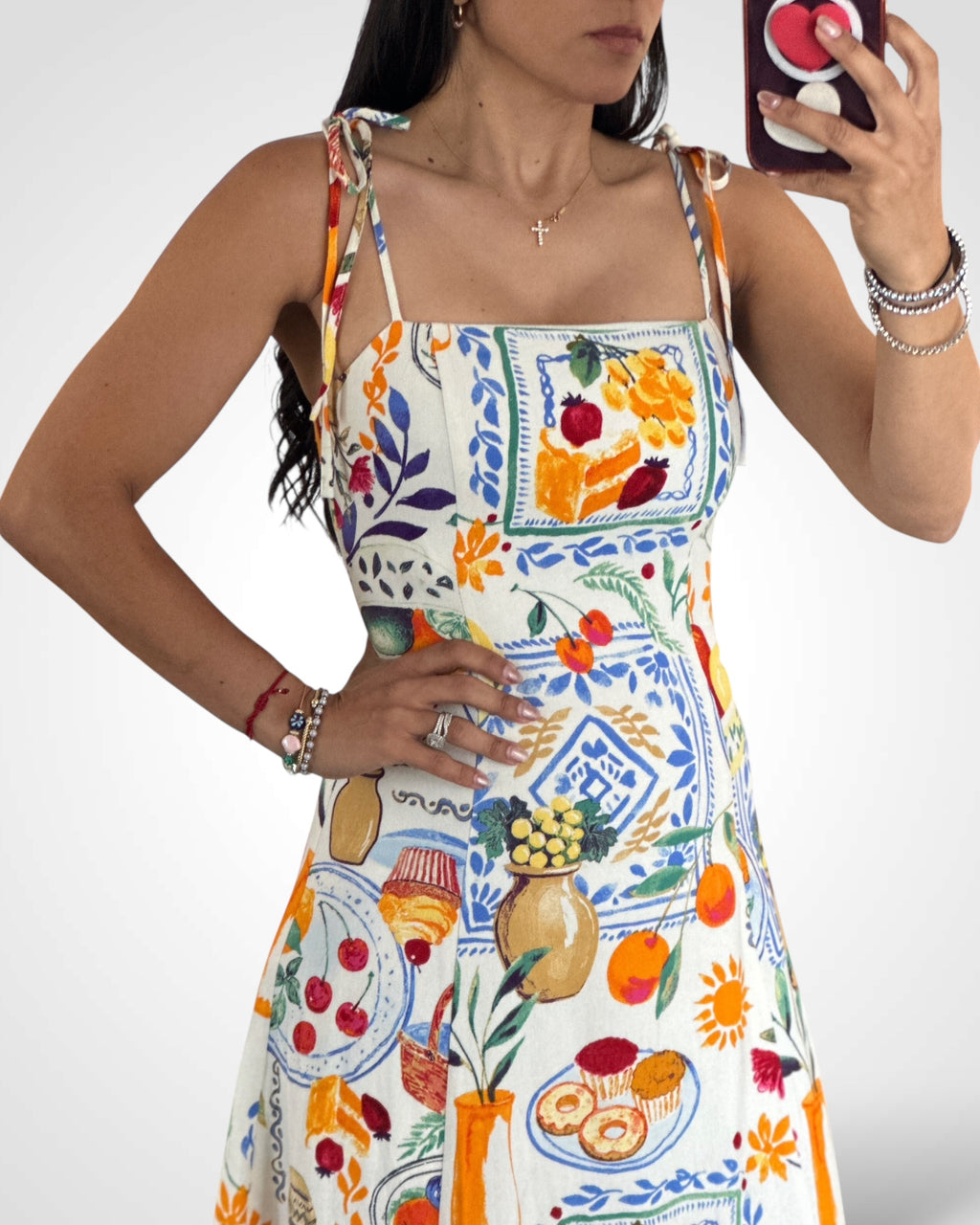 SHOULDER TIE MIDI DRESS