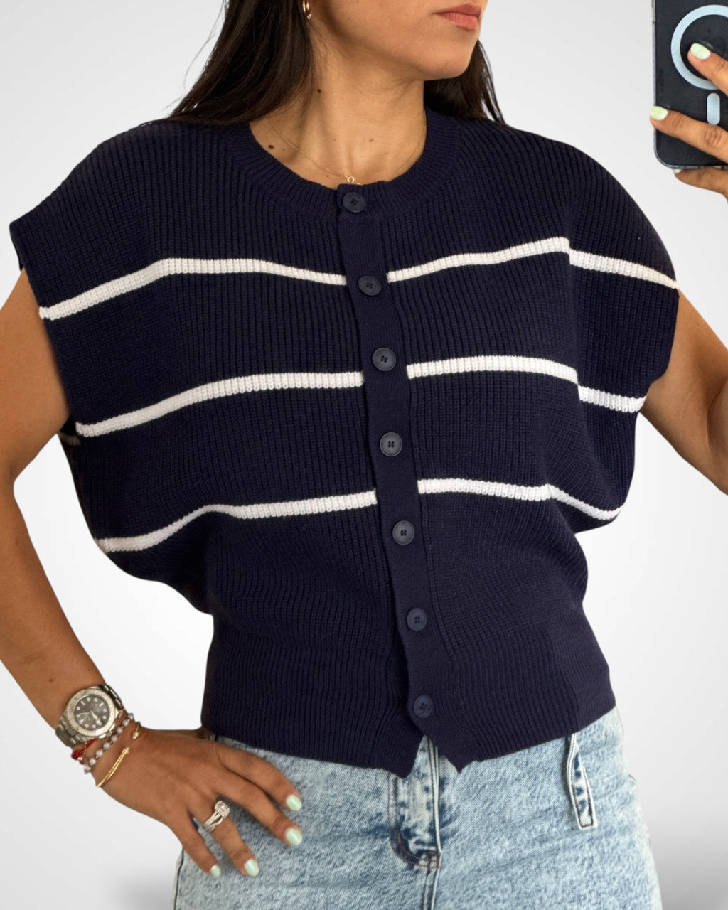 Navy Stripe Knit Vest