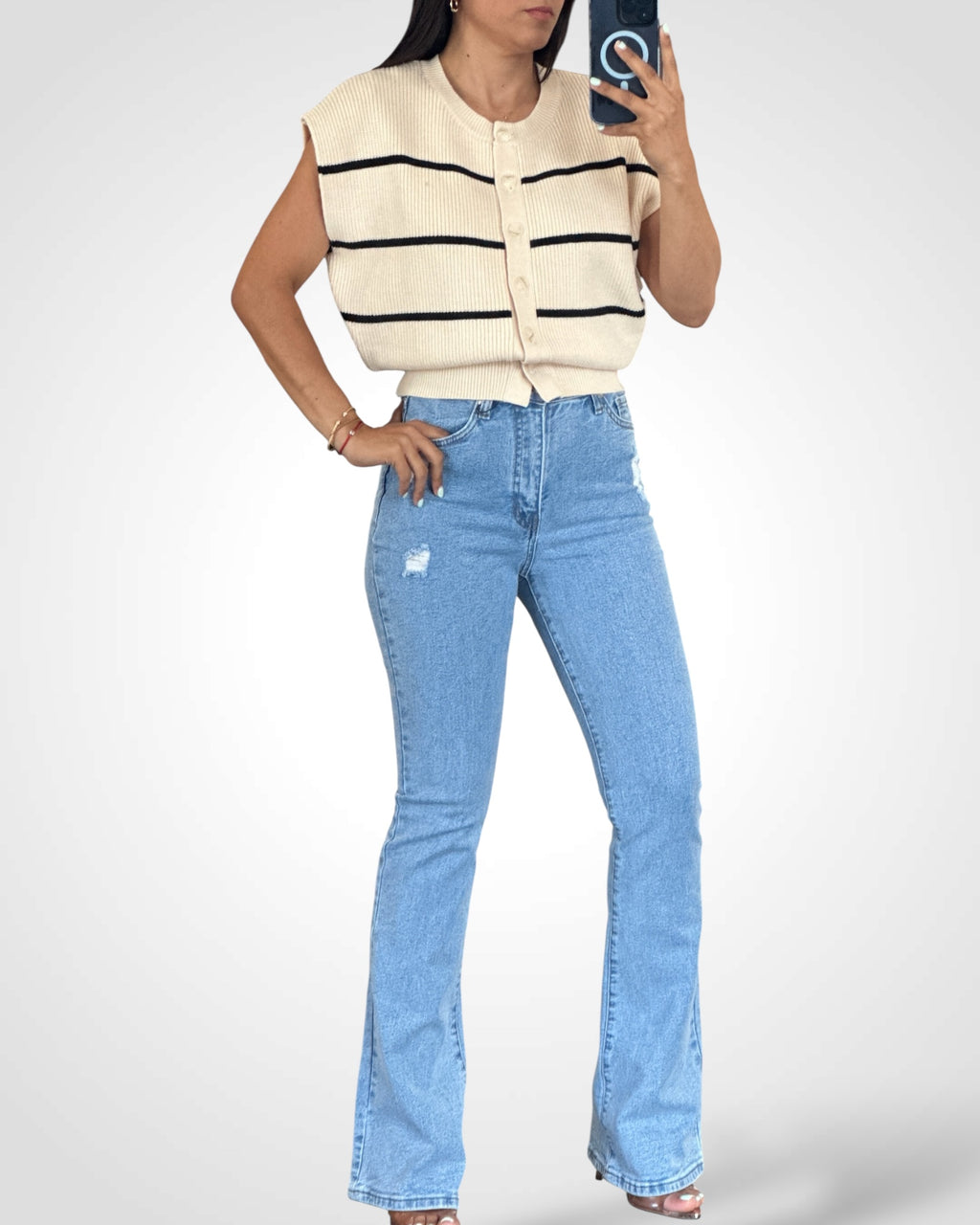 Cream Stripe Knit Vest