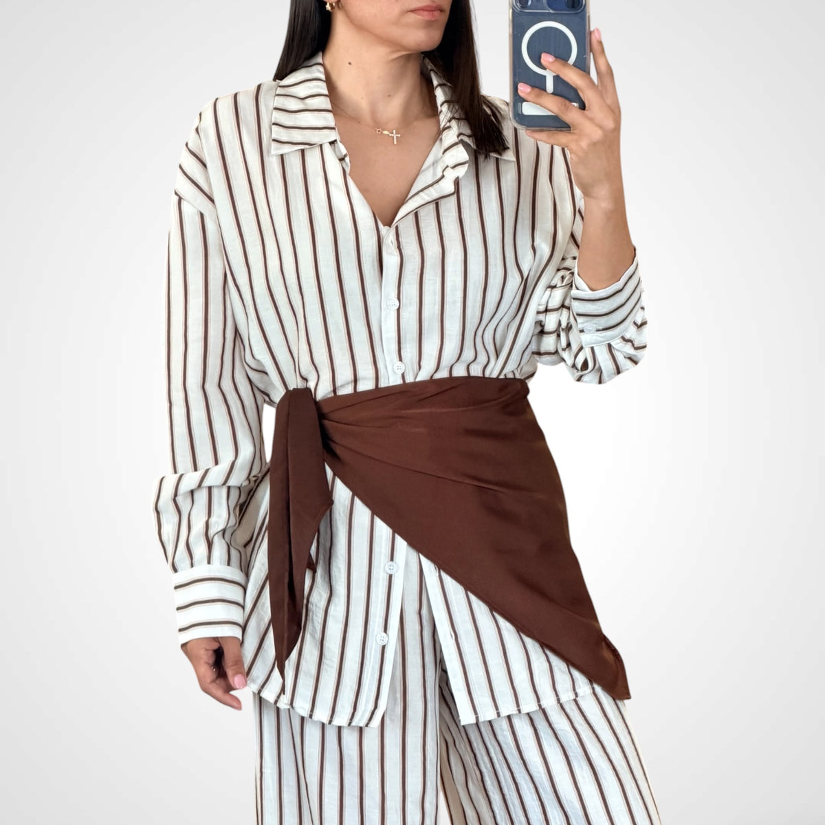Striped Wrap Wide-Leg Set-3
