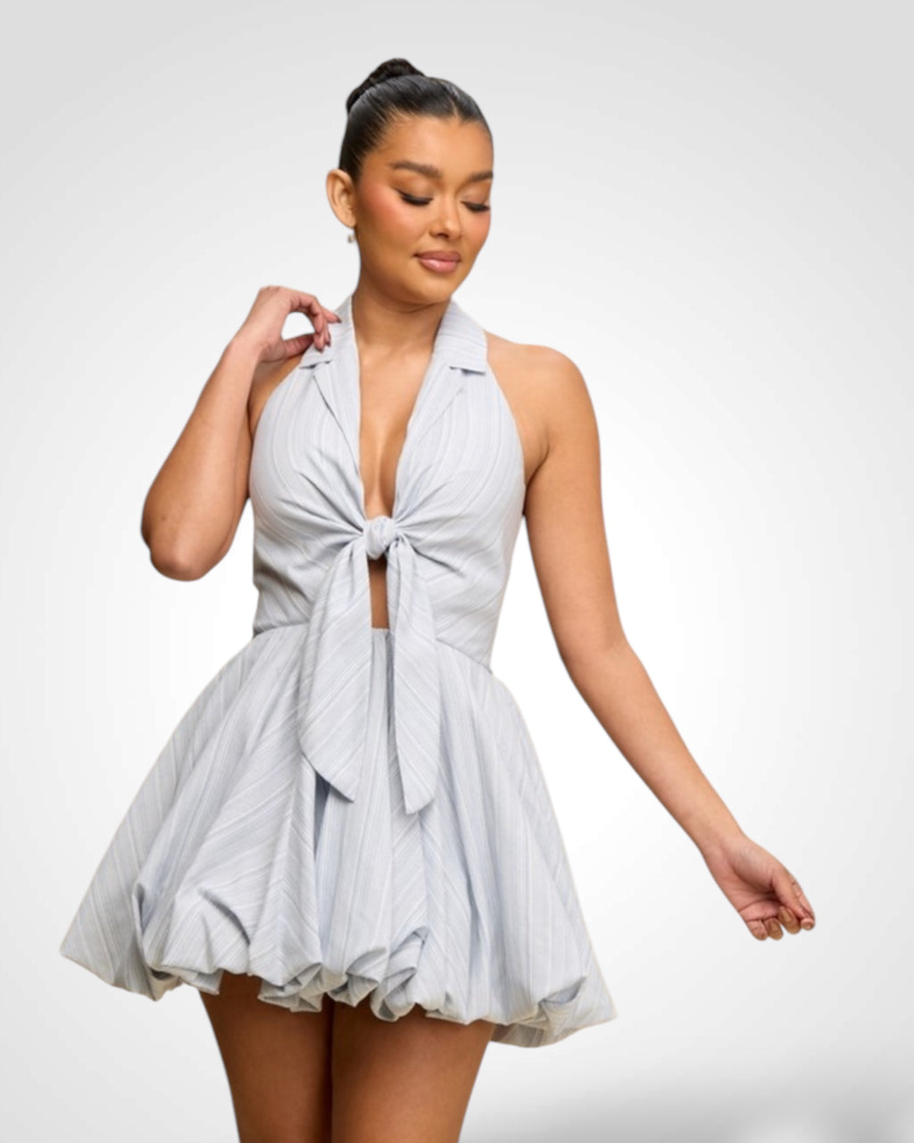 STRIPE TIE FRONT BUBBLE DRESS