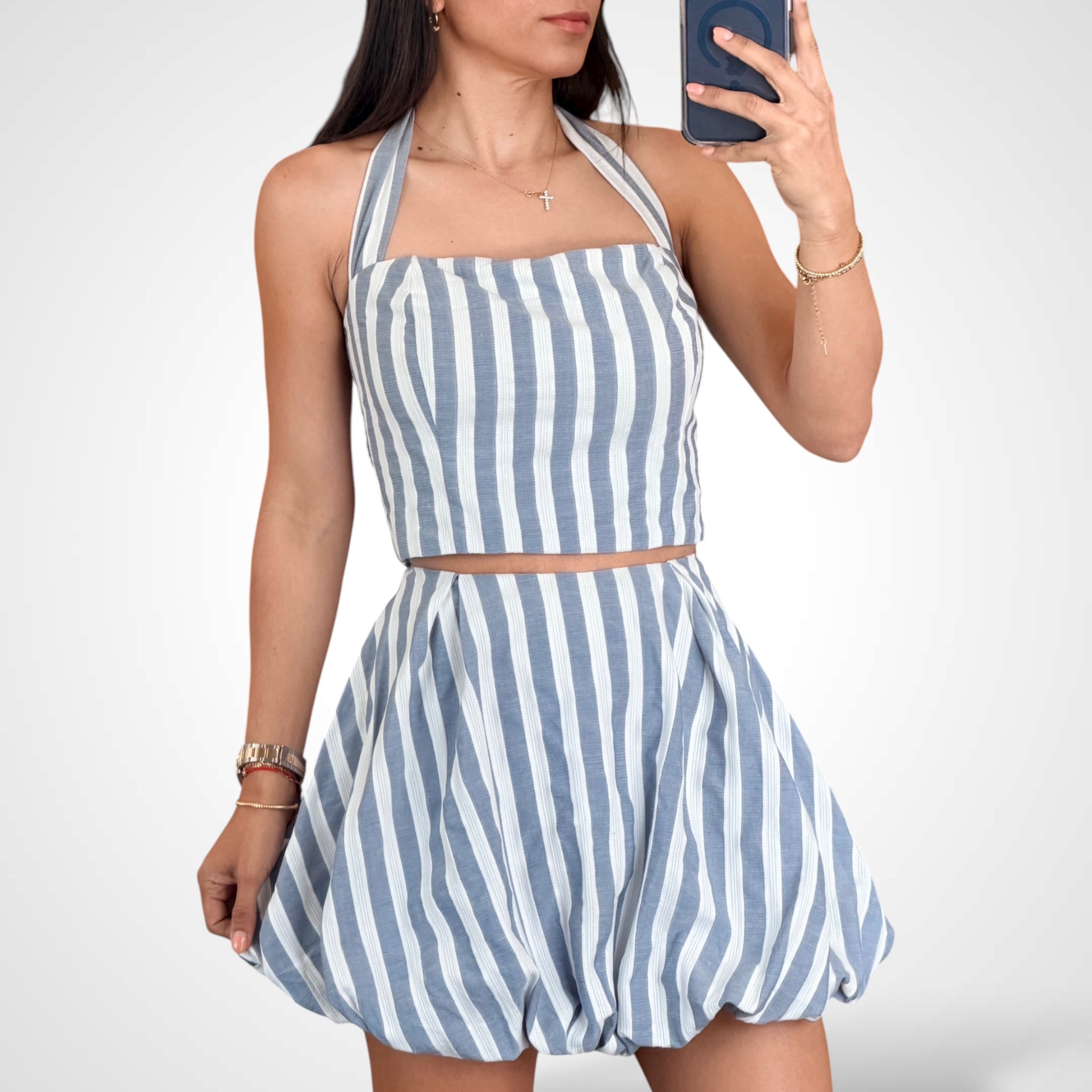 STRIPE BUBBLE SKIRT SET•