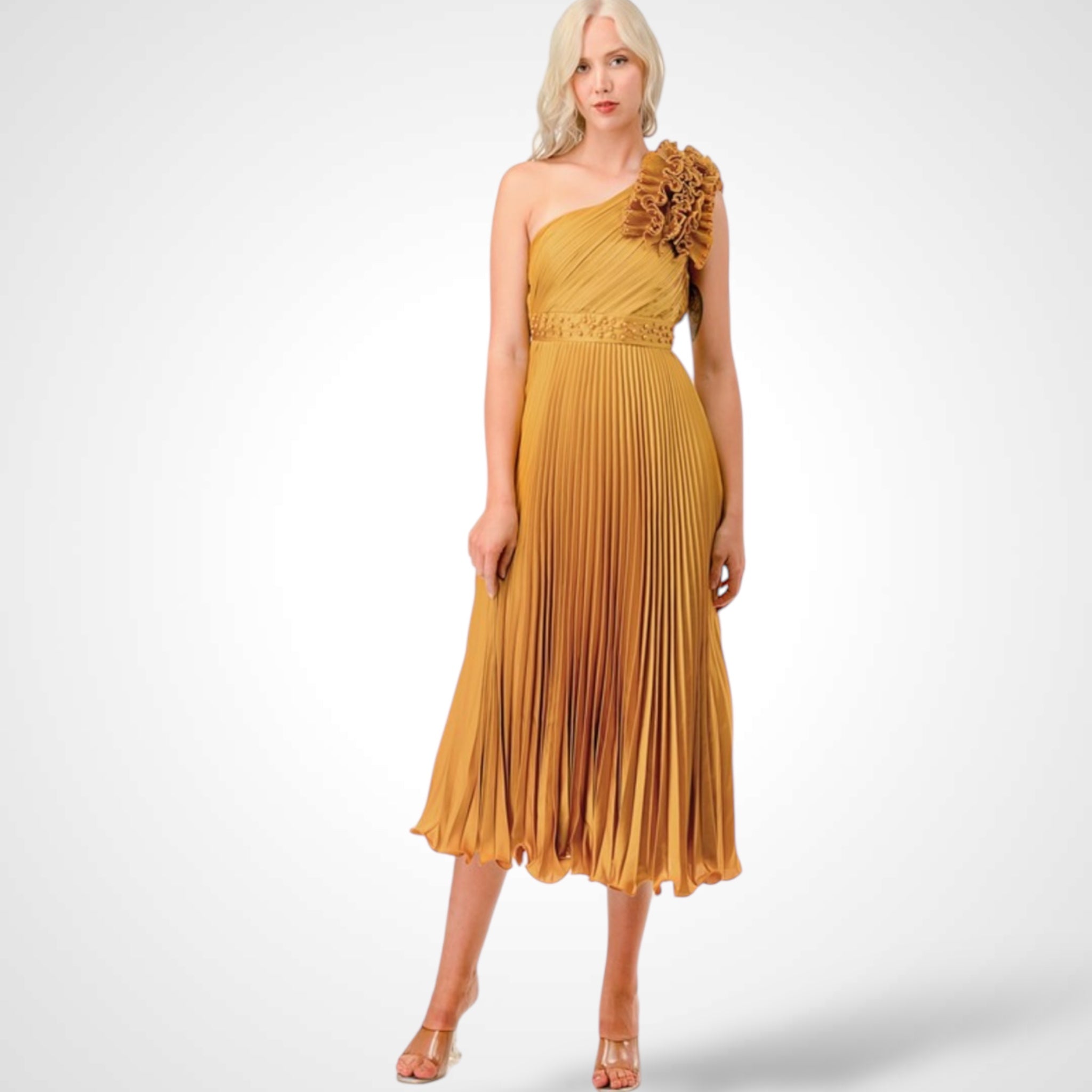 Satin Embellished Detail Midi Dress