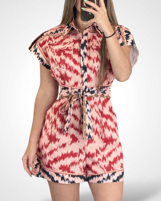 BUTTON UP FRONT POCKETS MULTI PRINT ROMPER