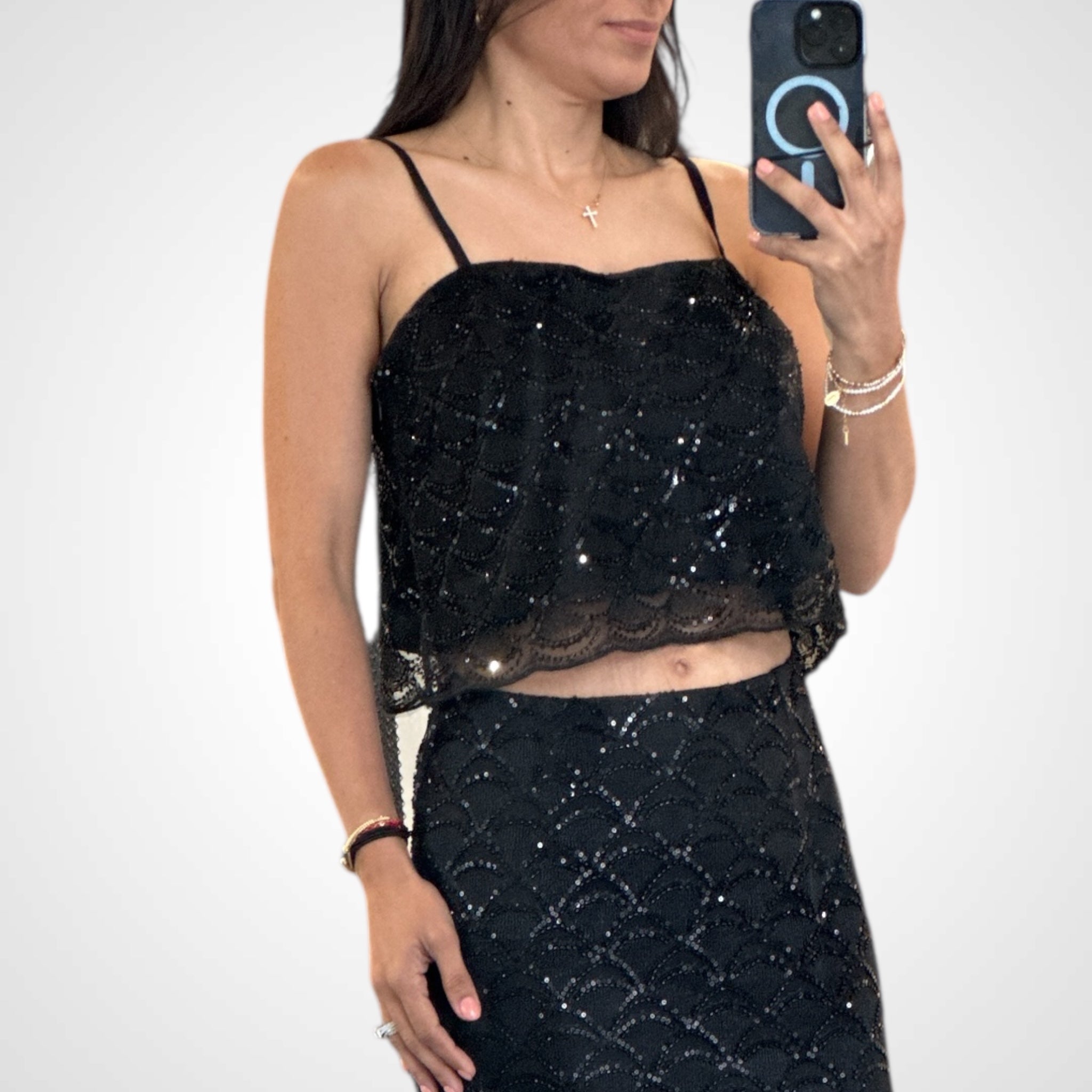 SEQUIN TOP AND PENCIL SKIRT SET•-2