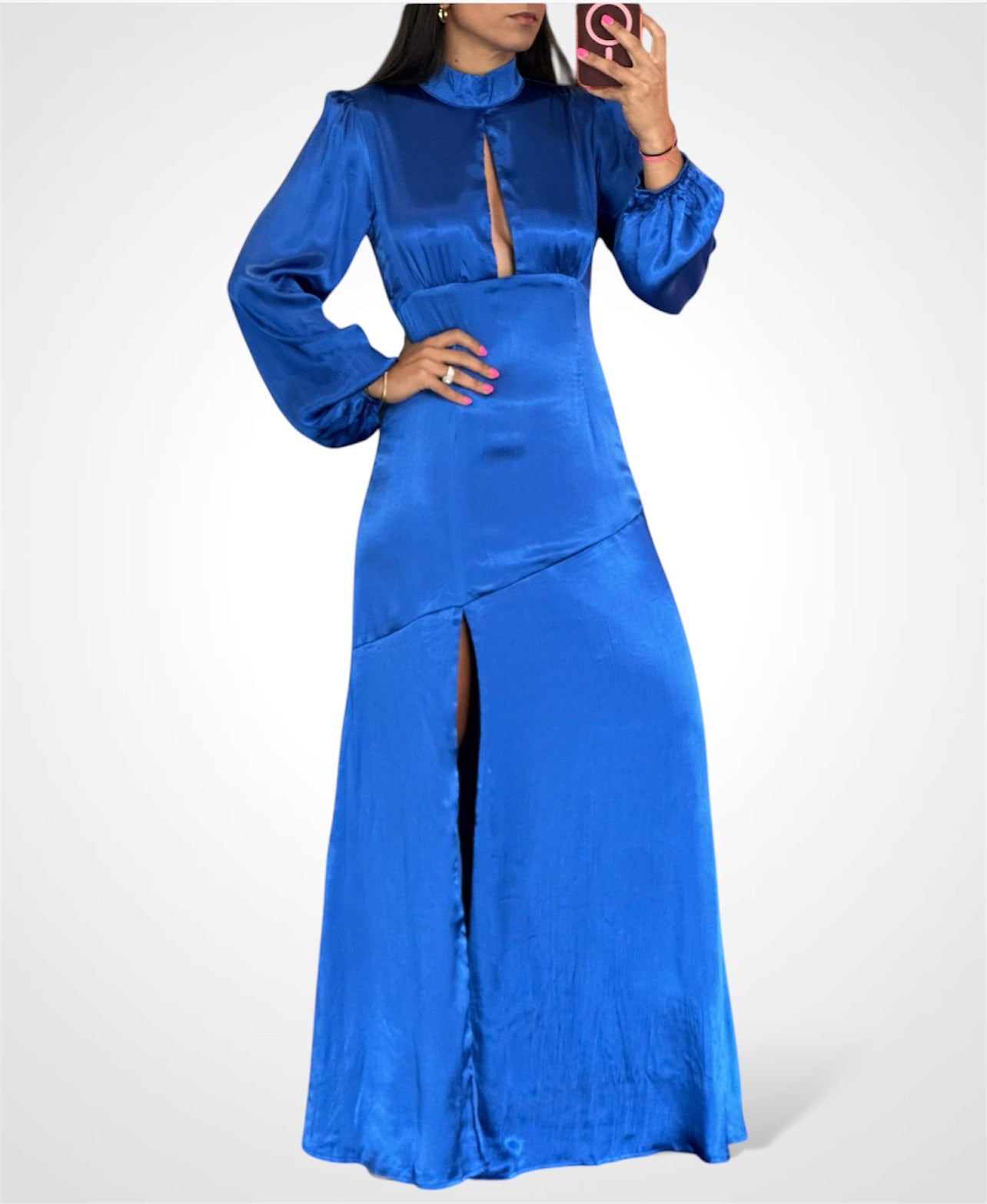 WOMEN'S CUT OUT FRONT SLIT MAXI DRESS (Royal Blue)-1