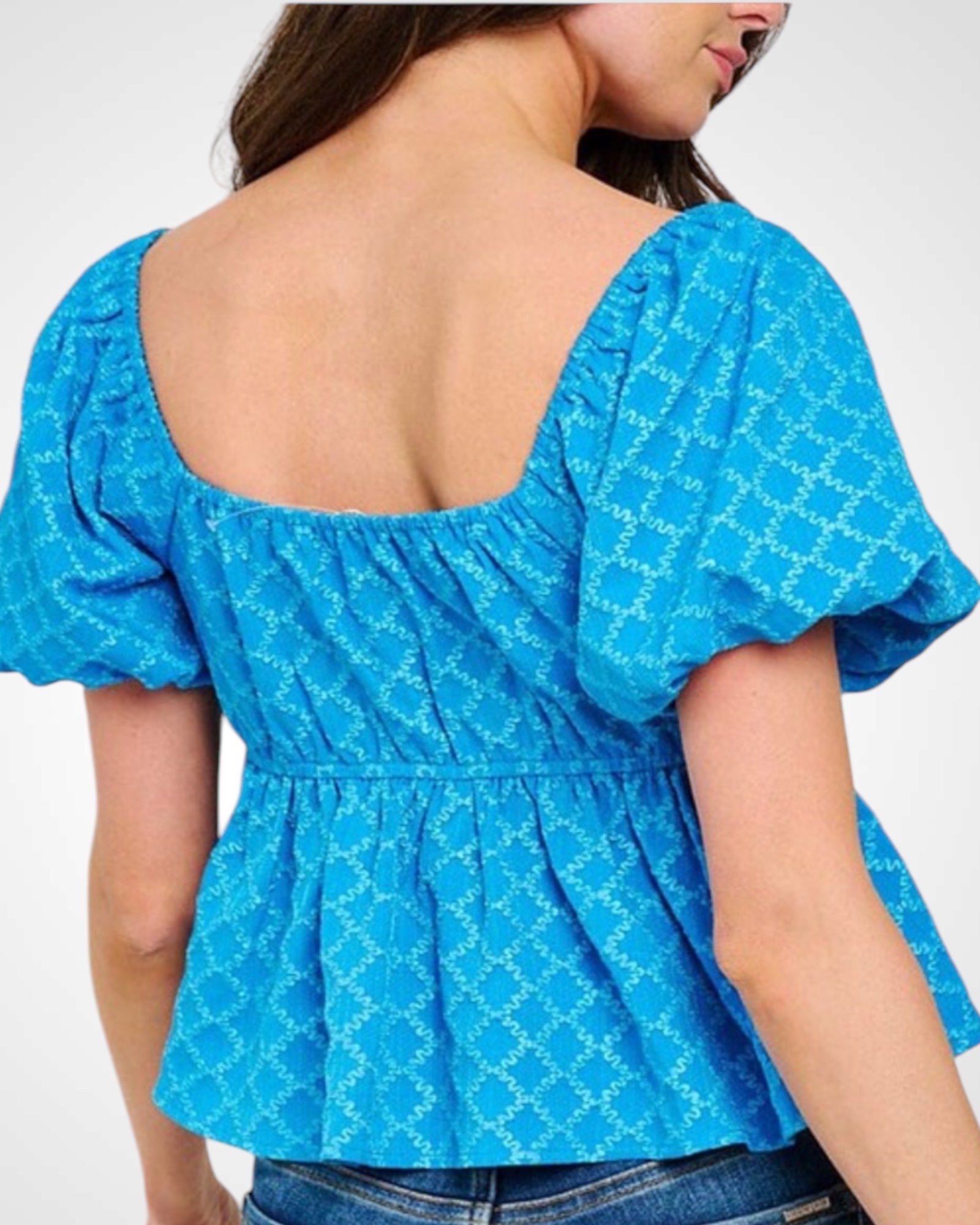 PUFF SLEEVE SQUARE NECK PEPLUM BLOUSE TOP