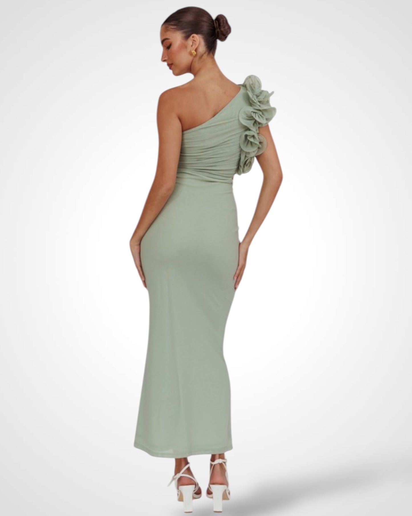 ONE SHOULDER MESH MAXI DRESS (Sage)