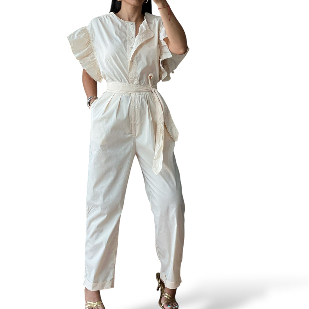 BIG RUFFLE SLEEVE ELASTIC WASITBAND JUMPSUIT