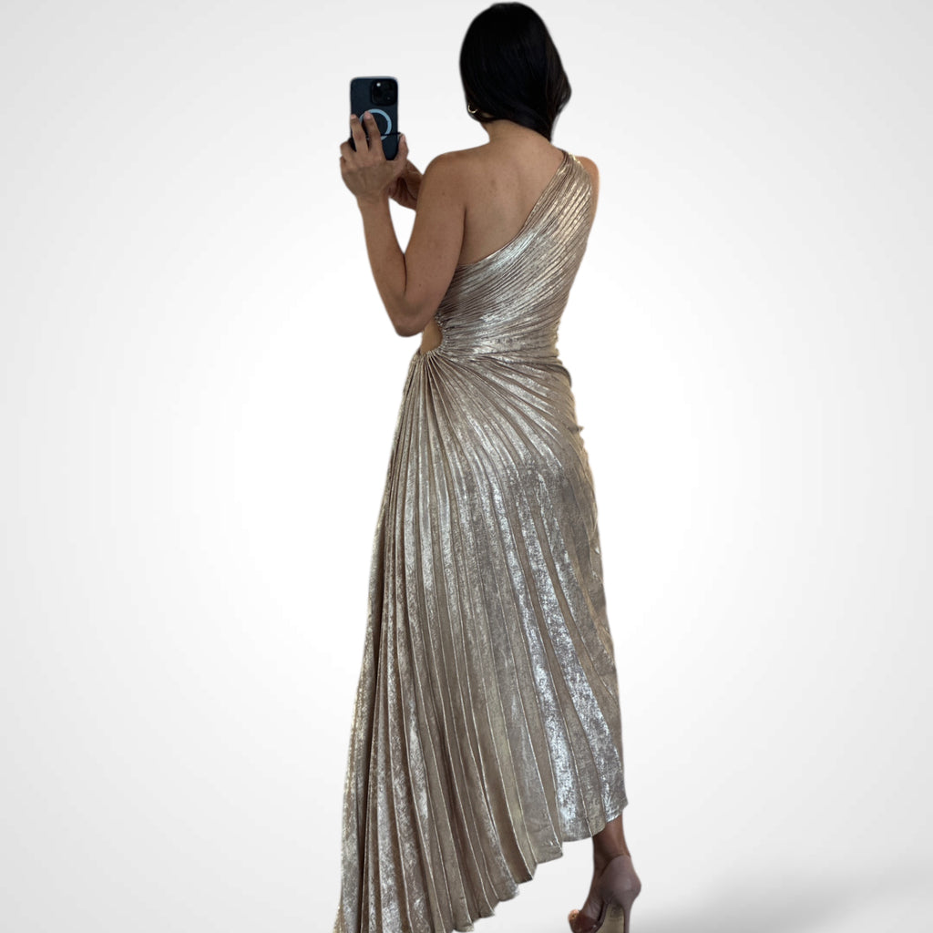 Champagne Metallic Pleated One S Dress