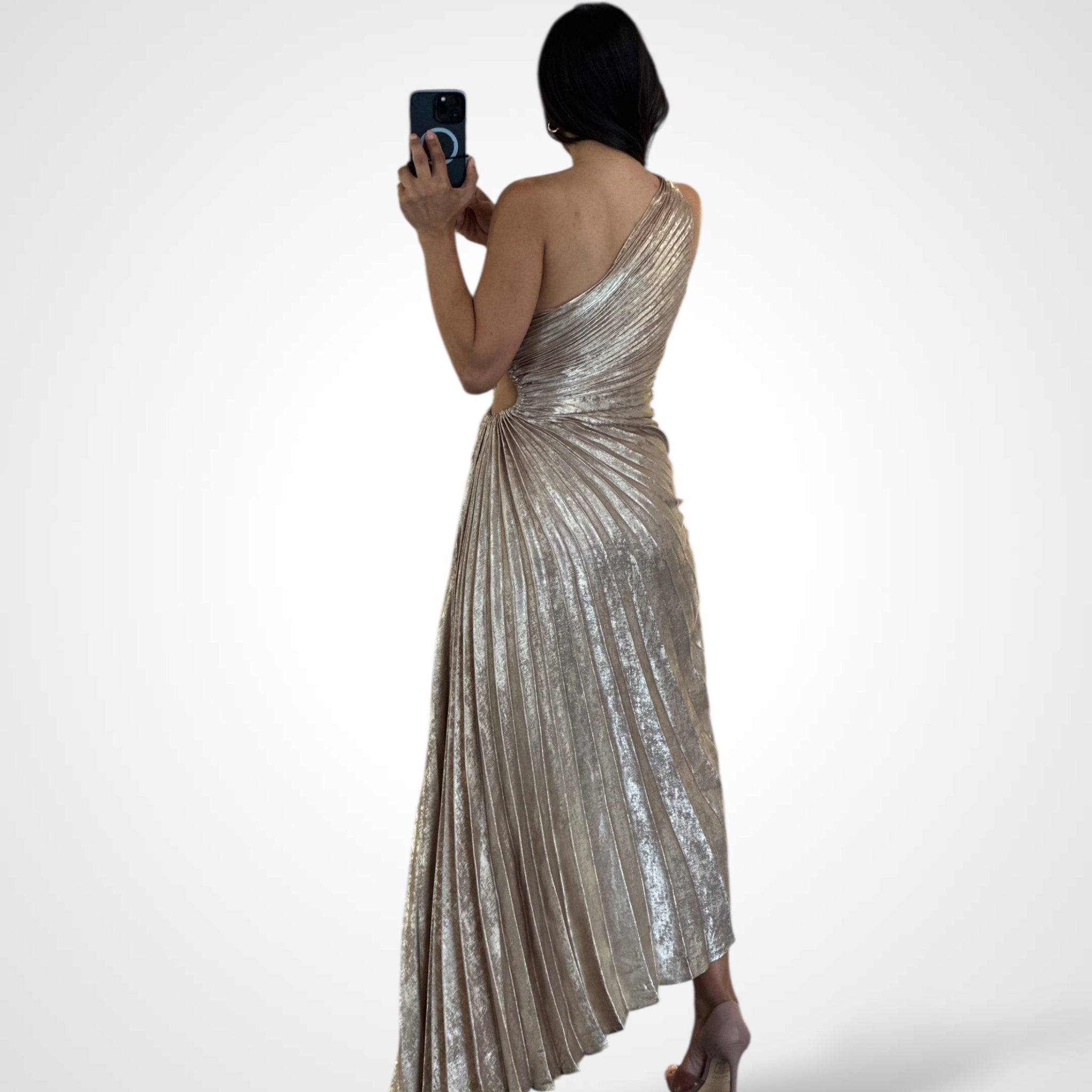 Champagne Metallic Pleated One S Dress