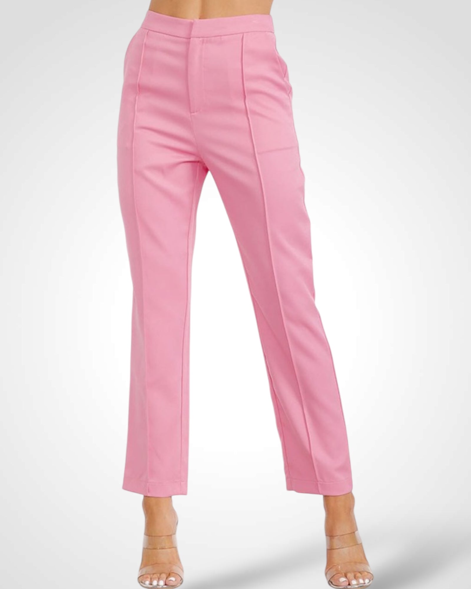 BUTTON CLOSURE FRONT POCKETS WIDE LEG PANTS (Pink)