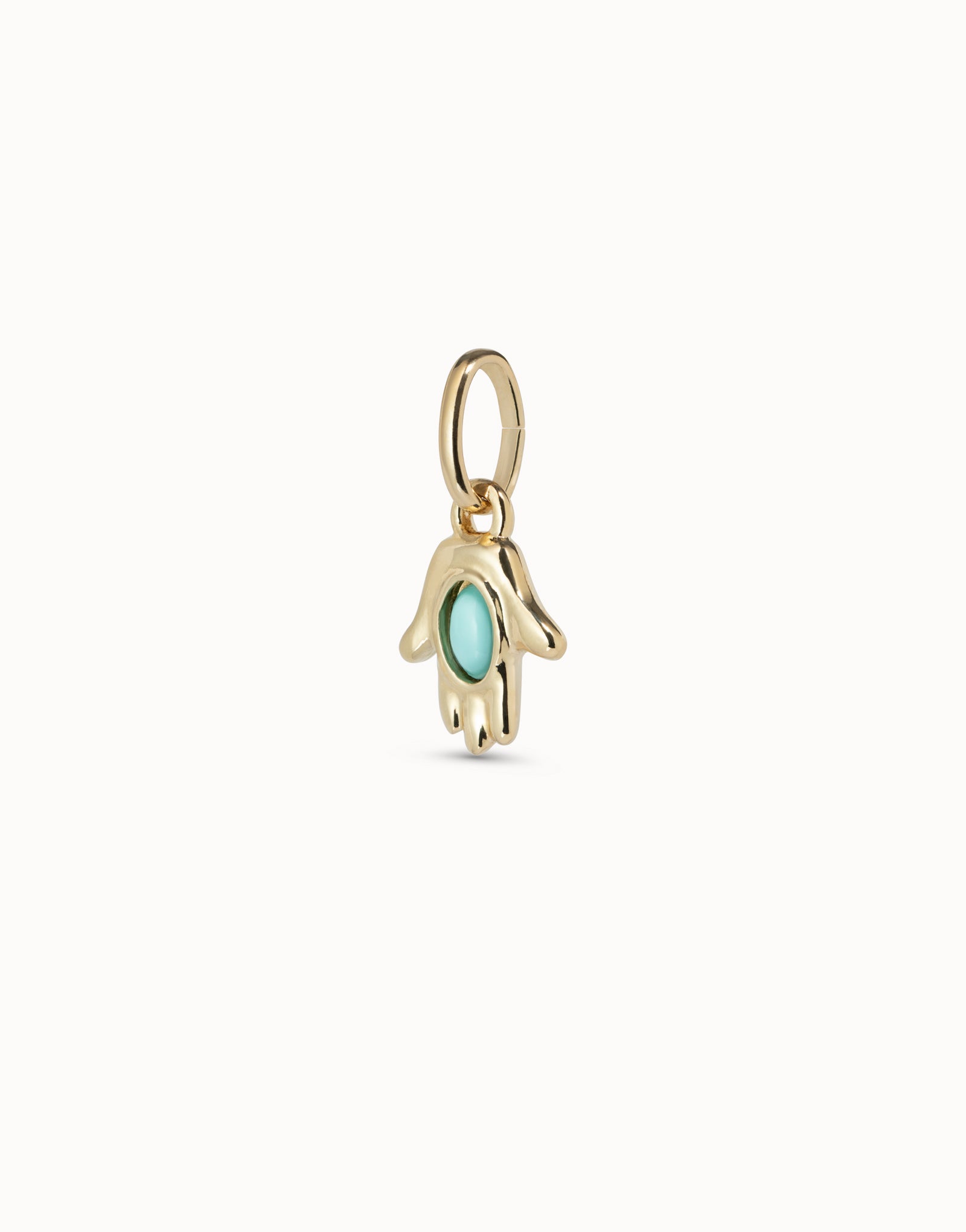 Uno de 50 Gold-plated hand shaped charm with turquoise murano glass in the middle