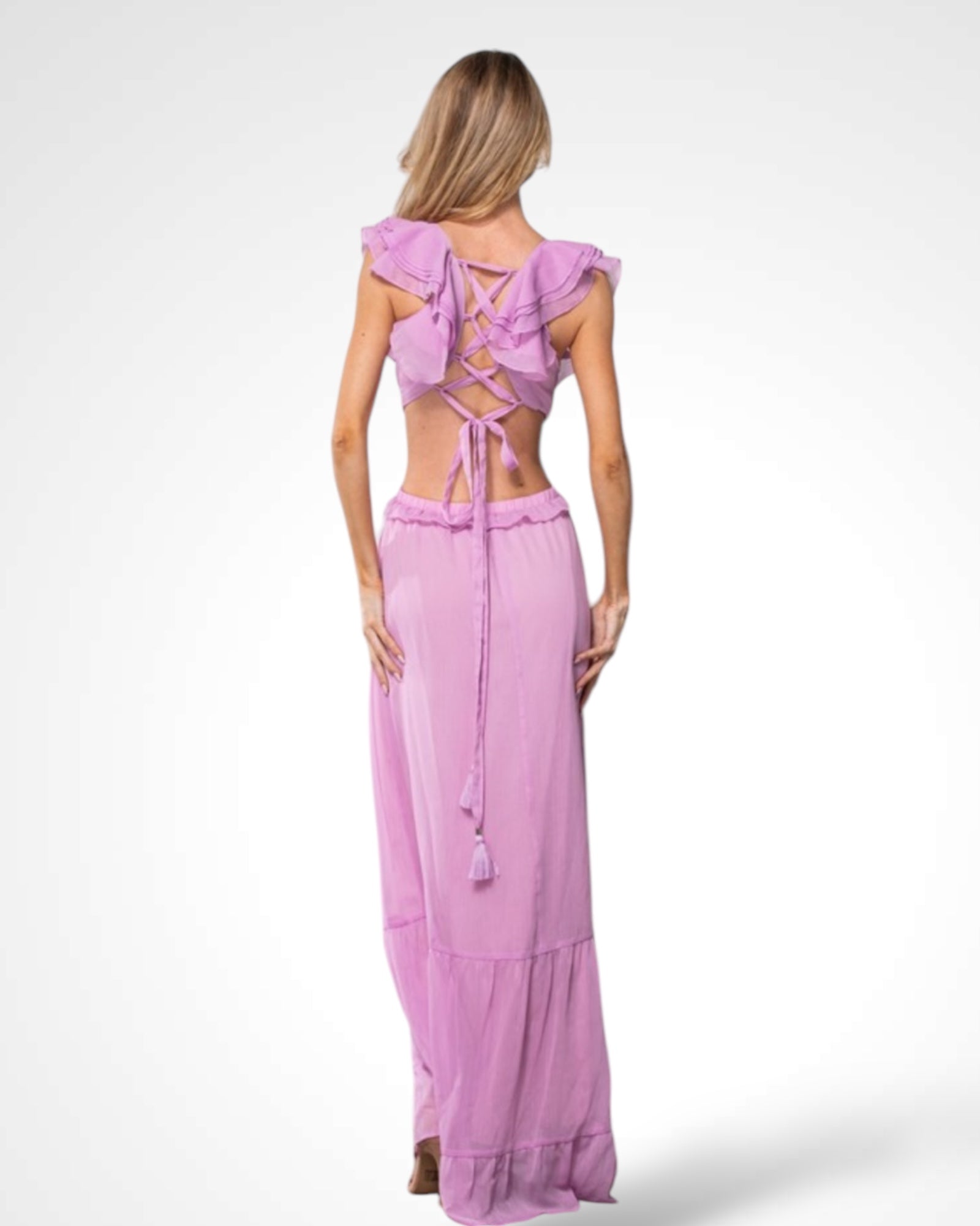 Cutout Detail Ruffle Maxi Dress-2