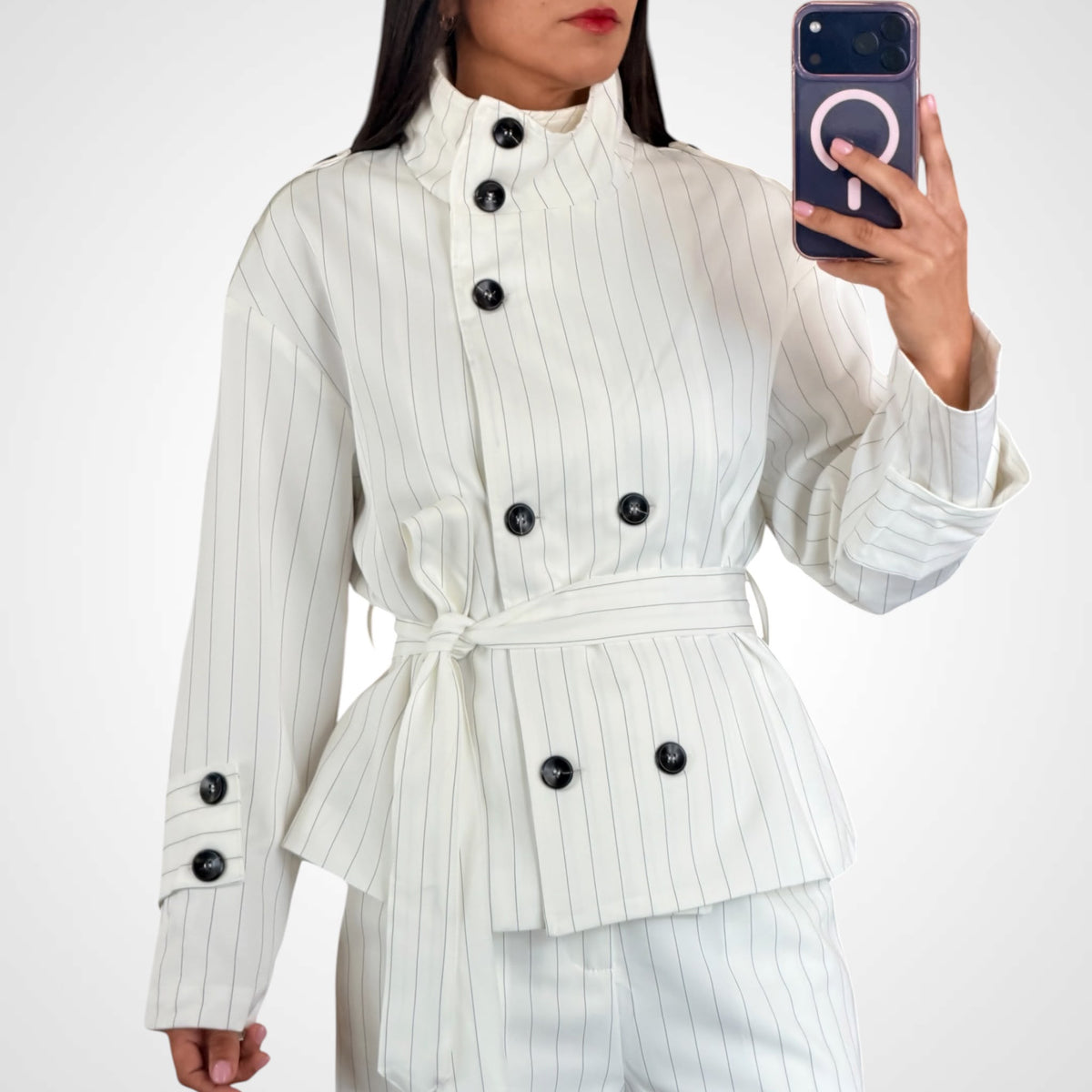 Ivory Pinstripe Set Bermuda-2