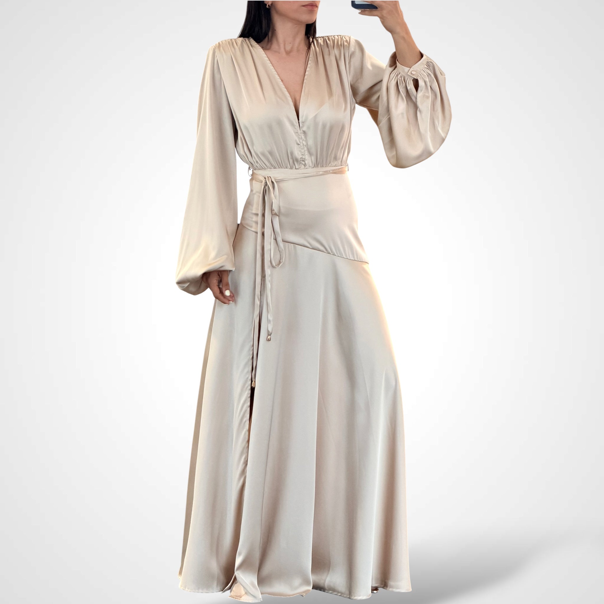 Satin Ultra Maxi Gown Beige•