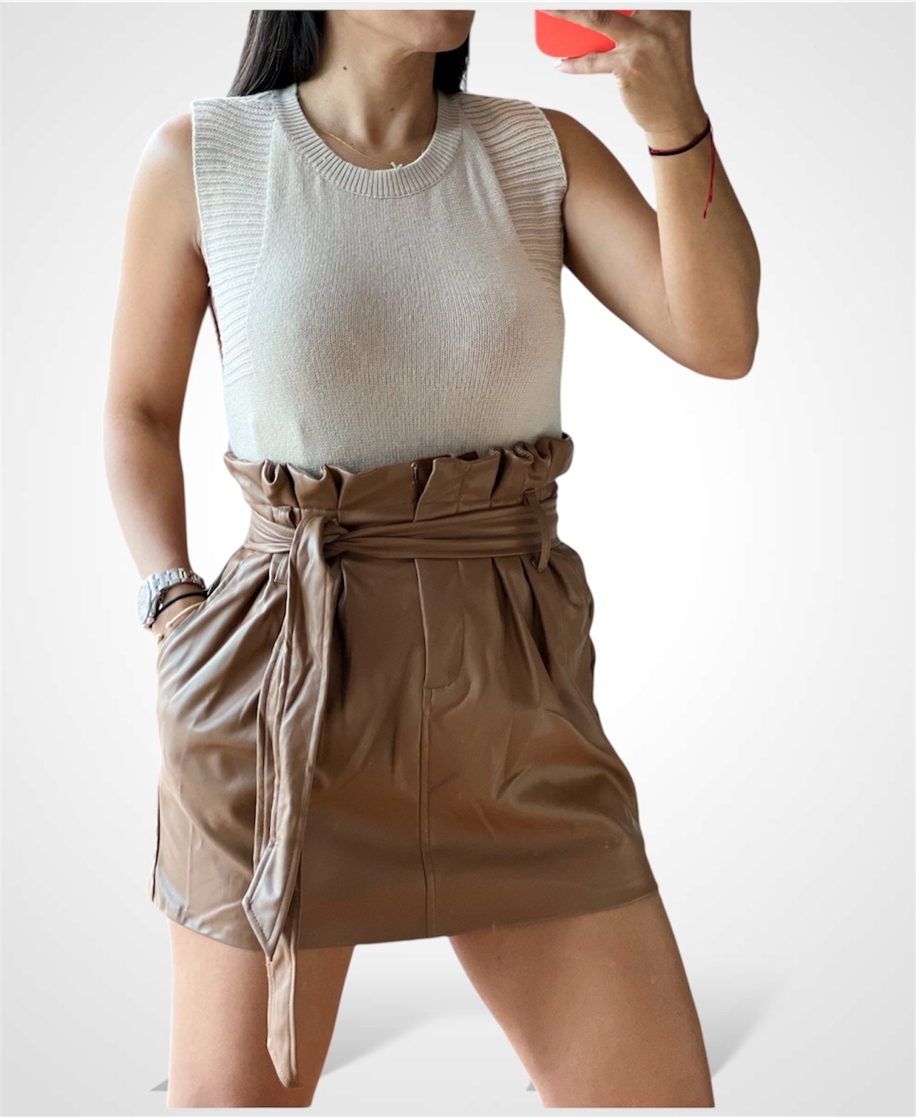 BROWN LEATHER SKIRT-2