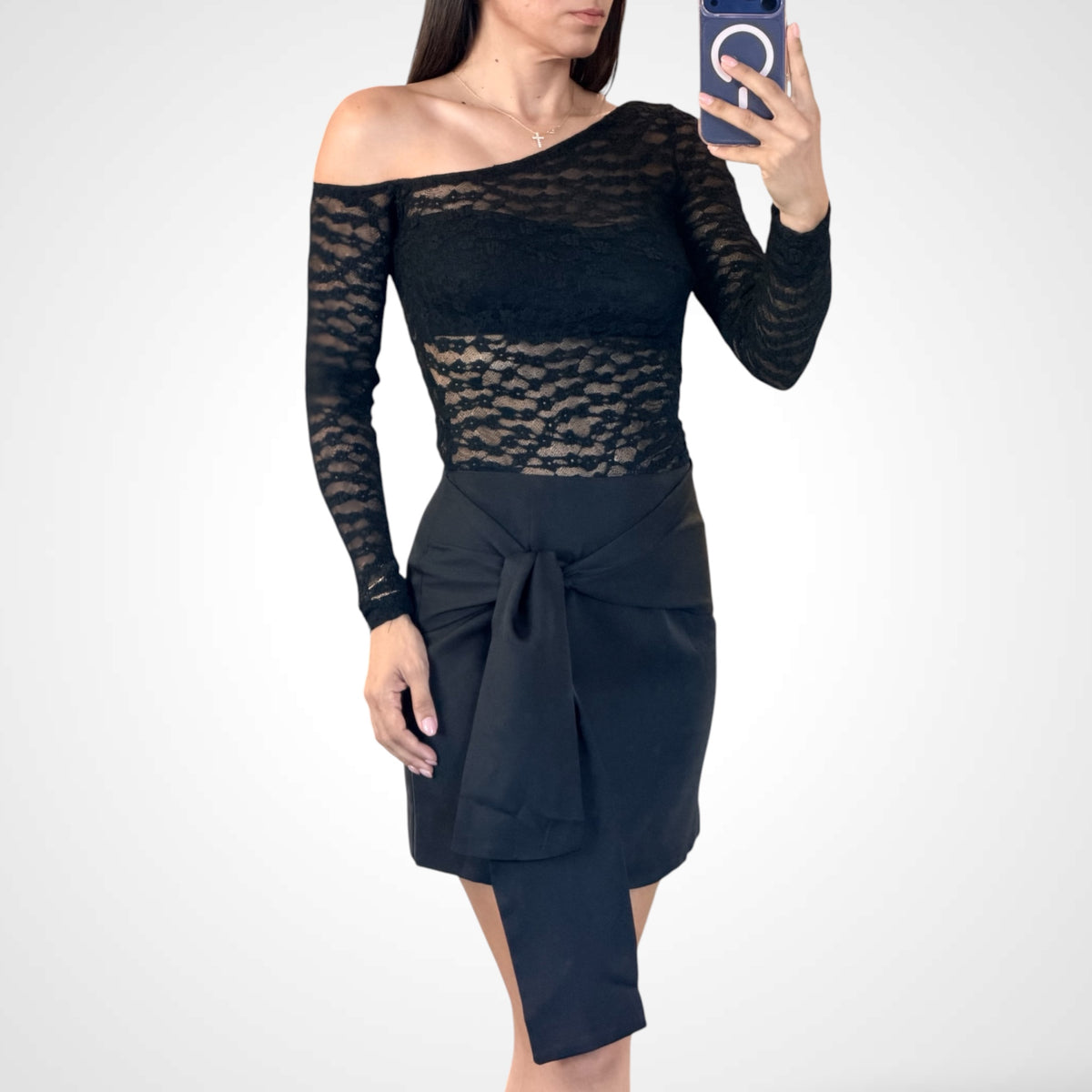 Midnight Lace Mini Dress-2