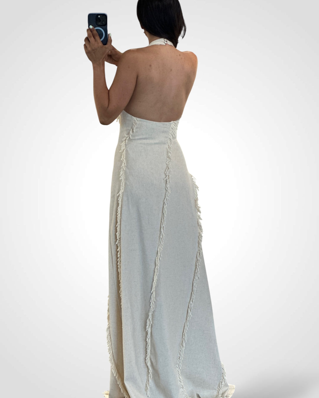 Fringe Halter Neck Maxi Dress