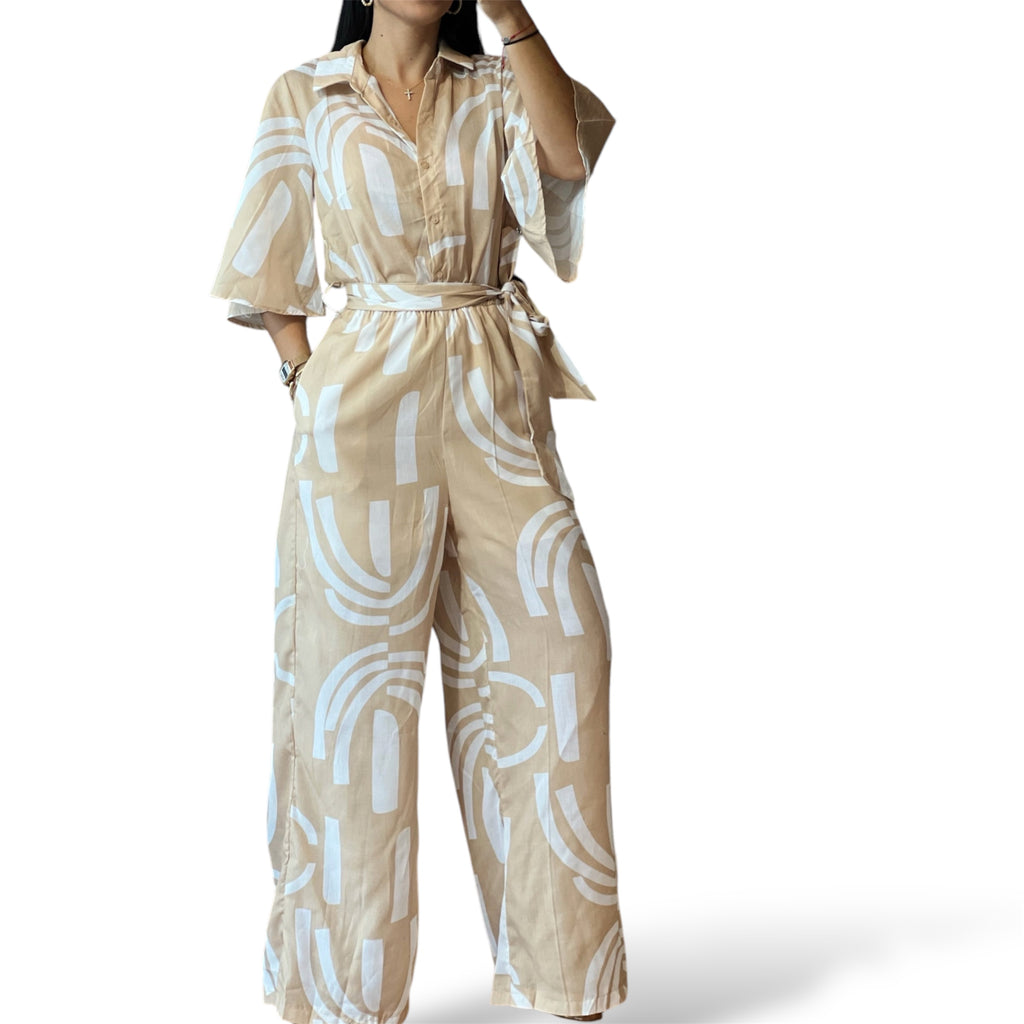 Beige Abstract Jumpsuit