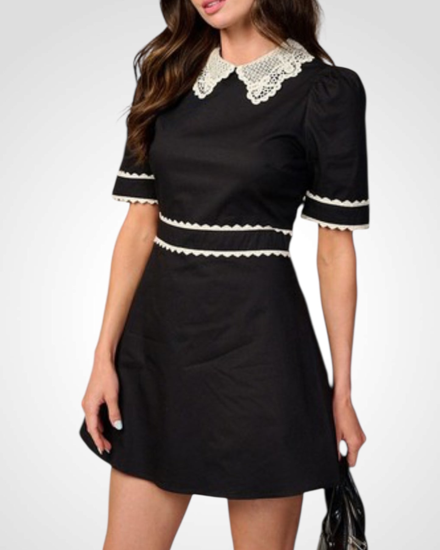 Short Sleeve Trim Crochet Detailed Mini Dress
