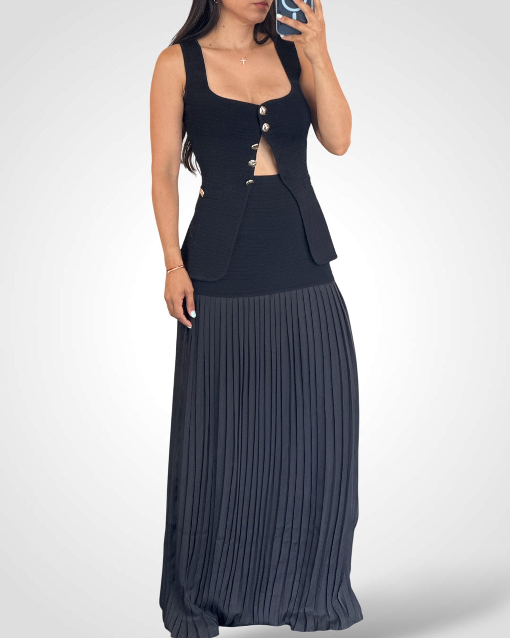 BLACK RIBBED SKIRT SET