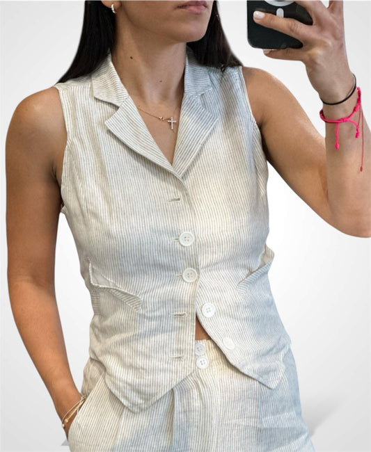 KHAKI LINEN MINI VEST