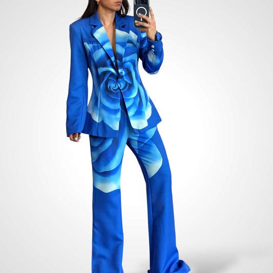 Big Flower Printed Blazer Set