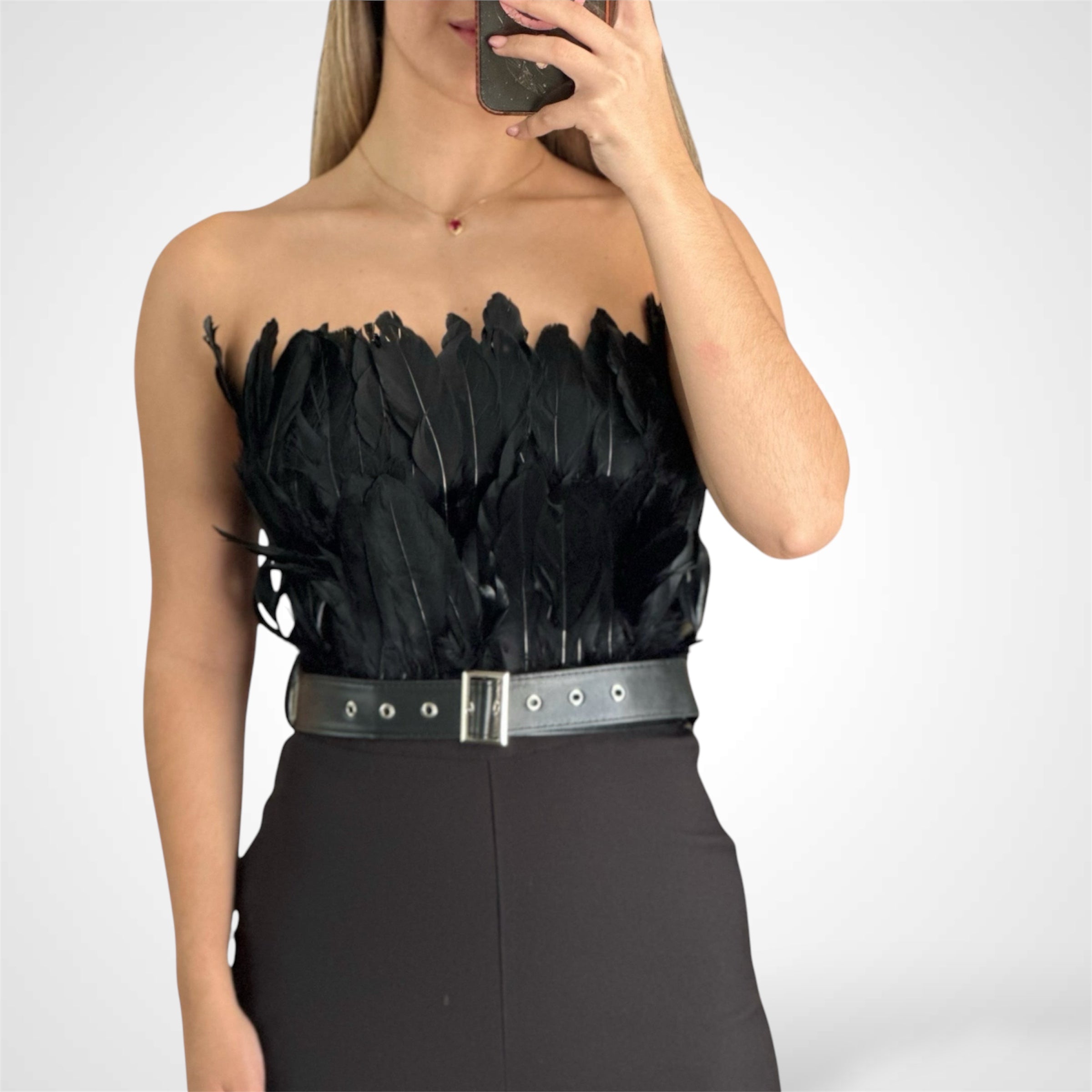 SJ-ELEGANT FEATHER BODICE JUMPSUIT