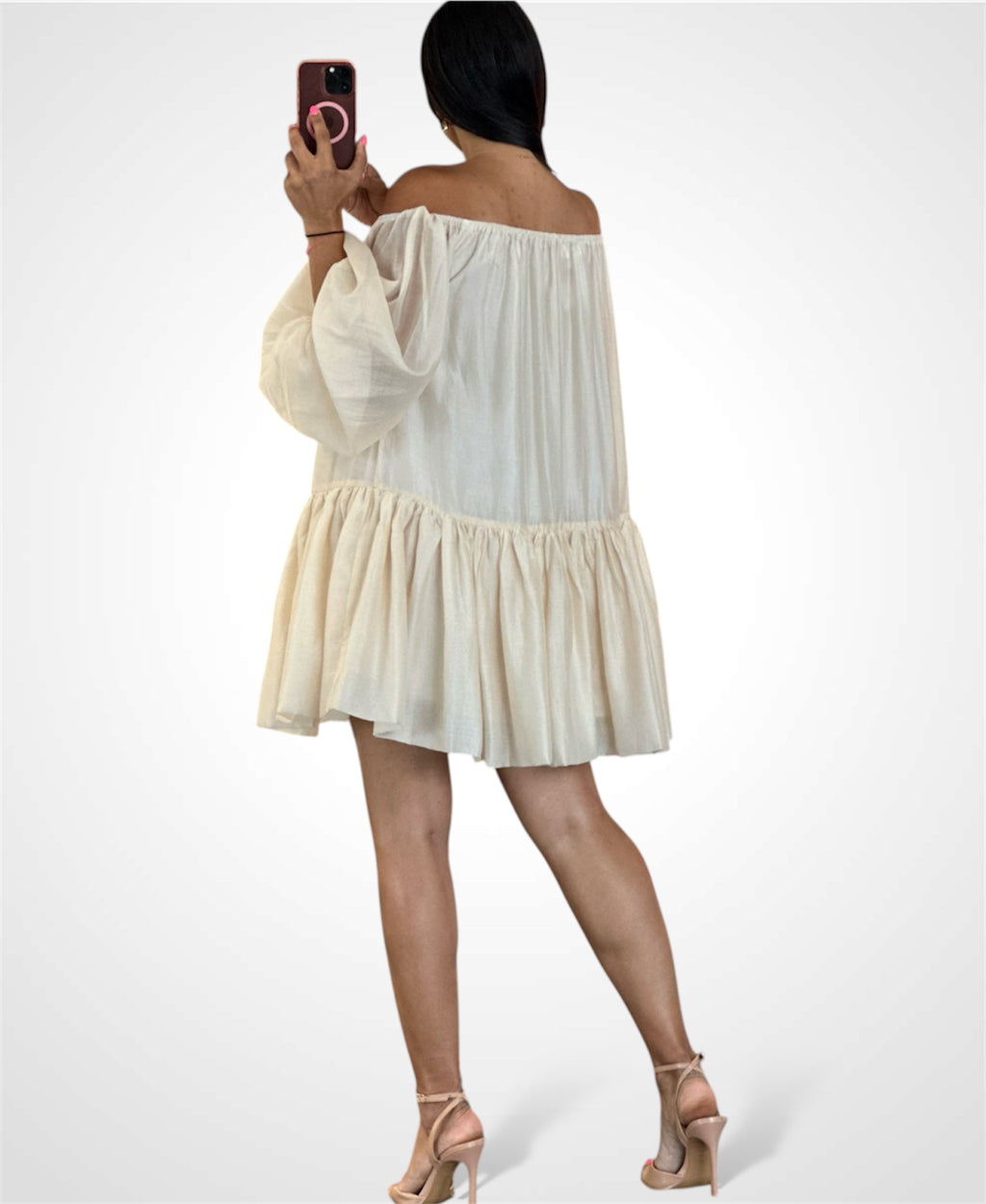 SJQ- OFF SHOULDER PUFFY MINI DRESS