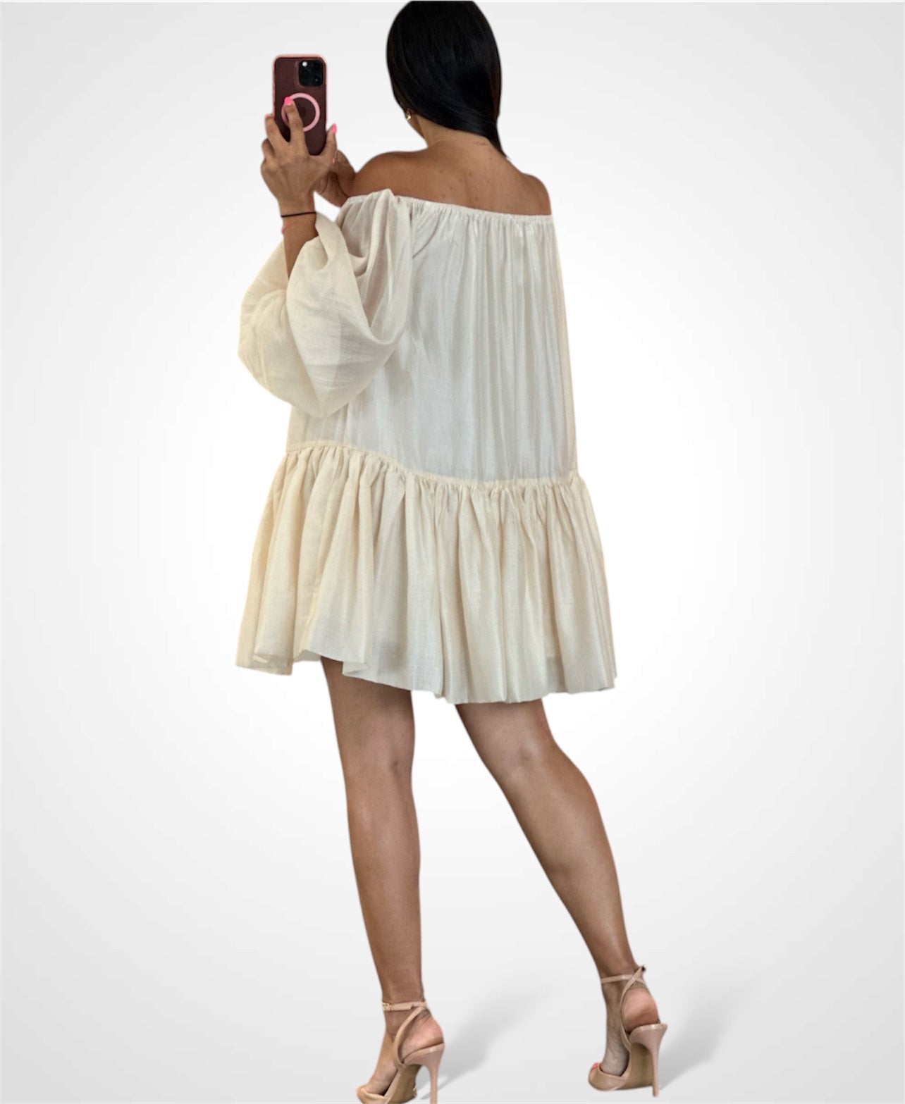 SJQ- OFF SHOULDER PUFFY MINI DRESS