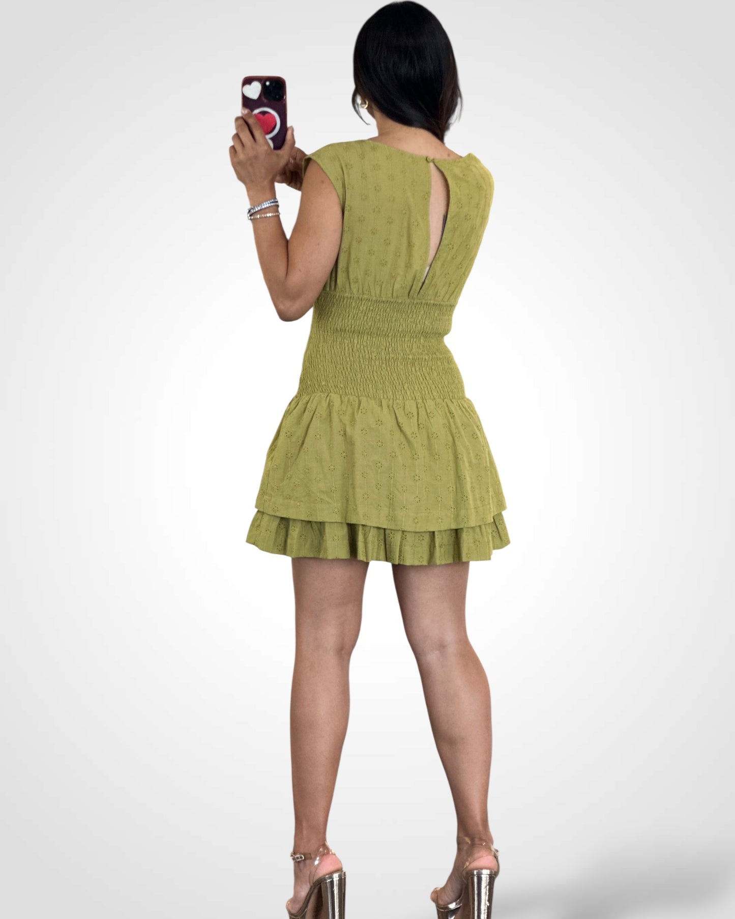 BOAT NECK SMOCKING WAIST MINI DRESS