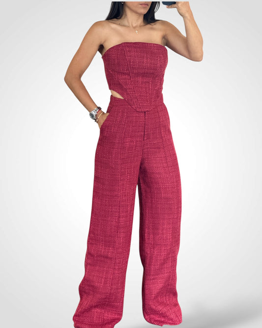 BURGUNDY LINEN LONG PANTS SET
