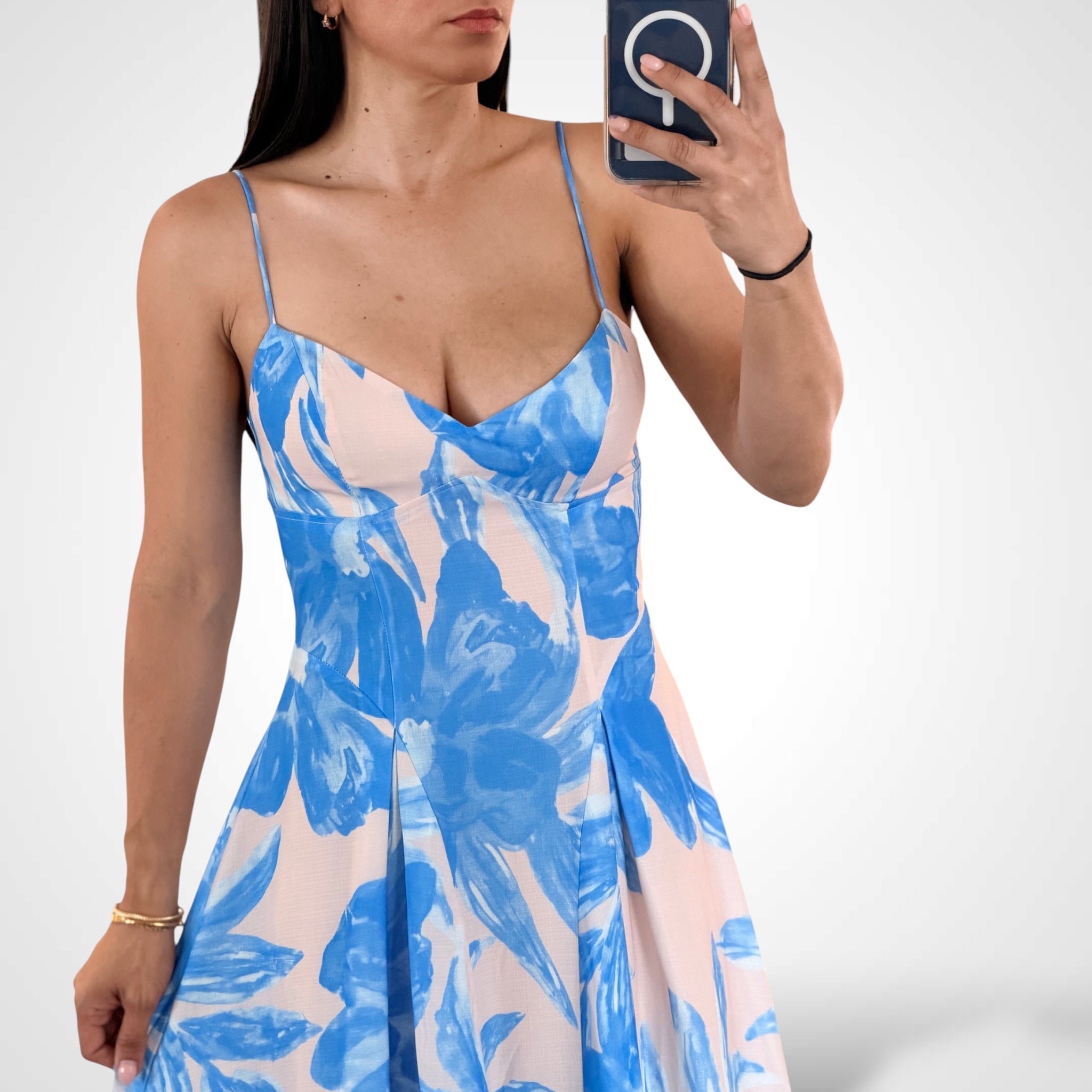 Blue Floral Midi Dress•-2