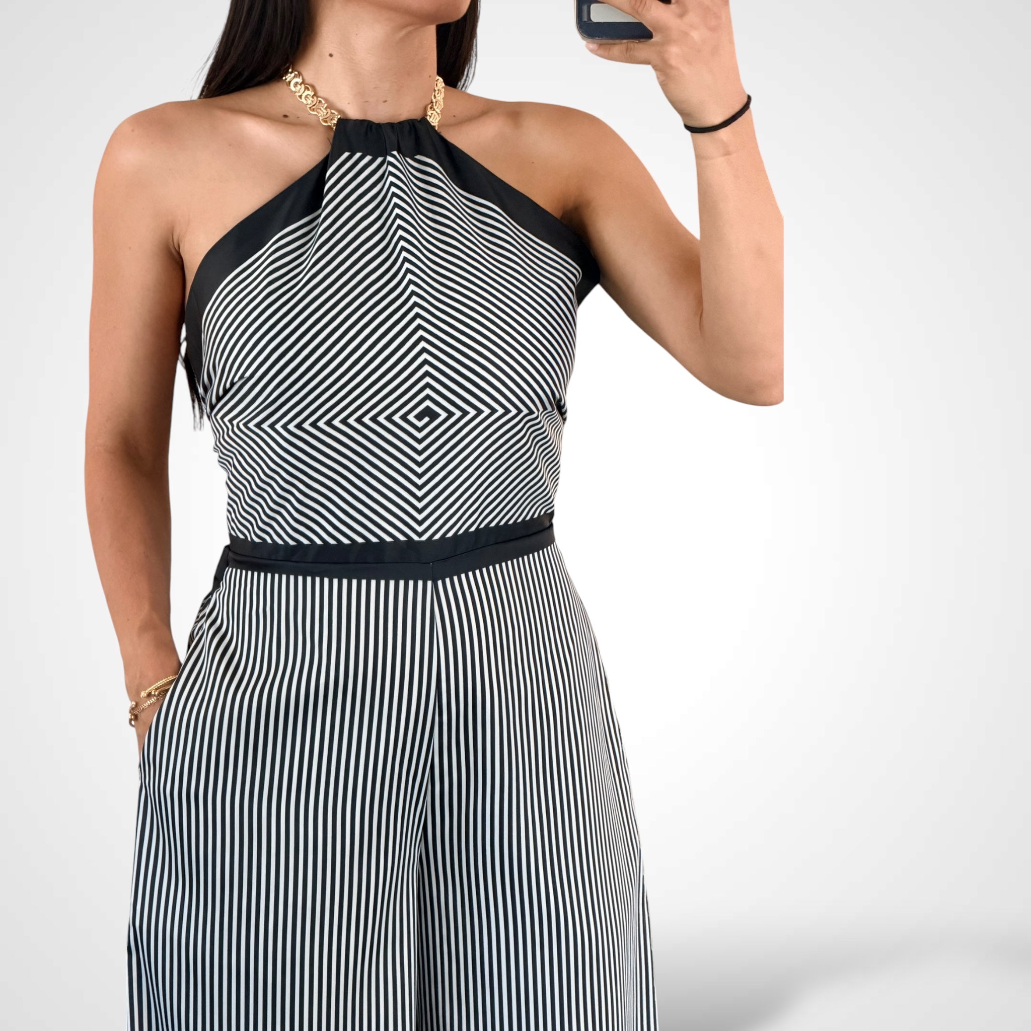 Black Modern Halter Stripped Jumpsuit•-2