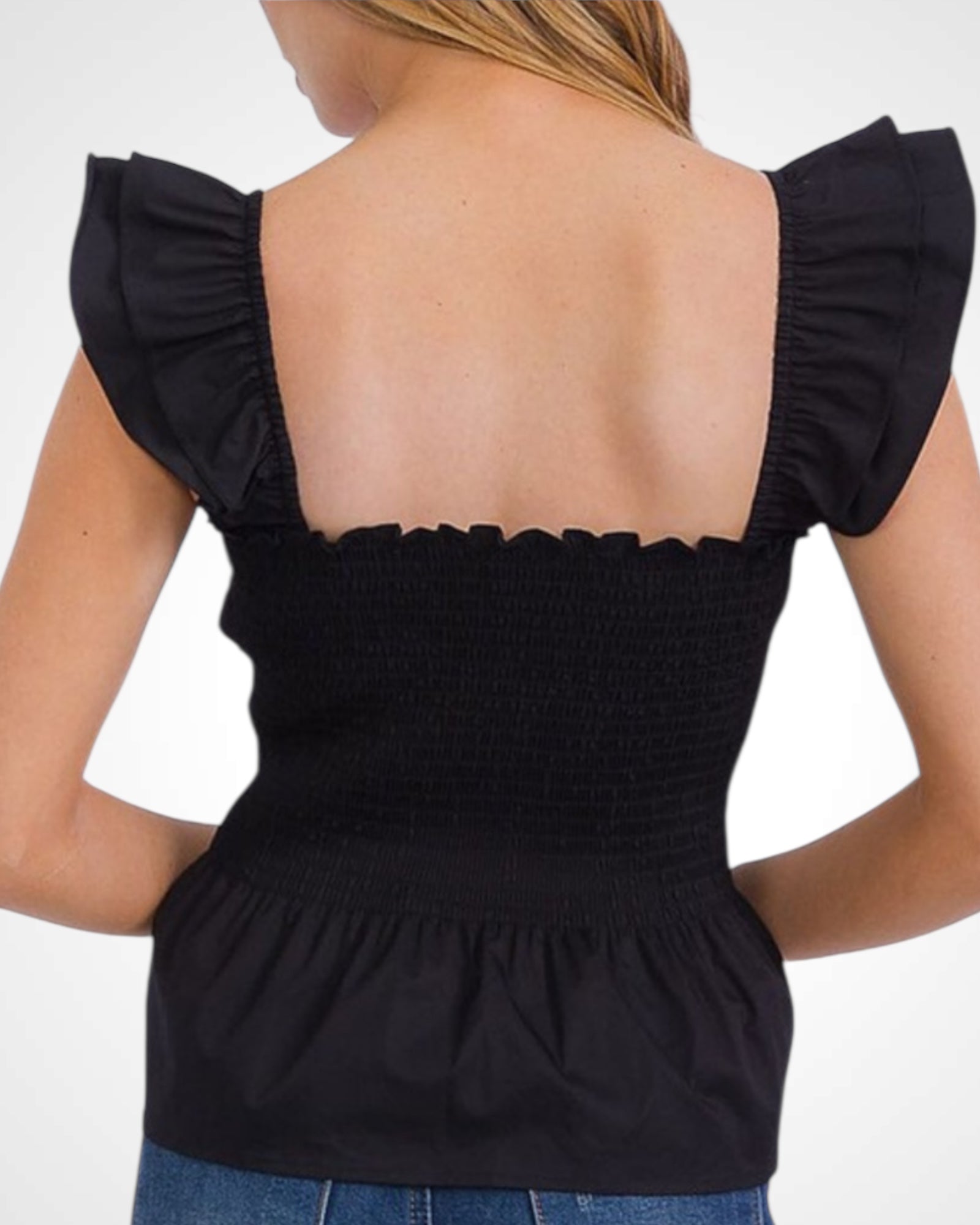 Sleeveless Square Neck Smock Peplum Tank Top•-2