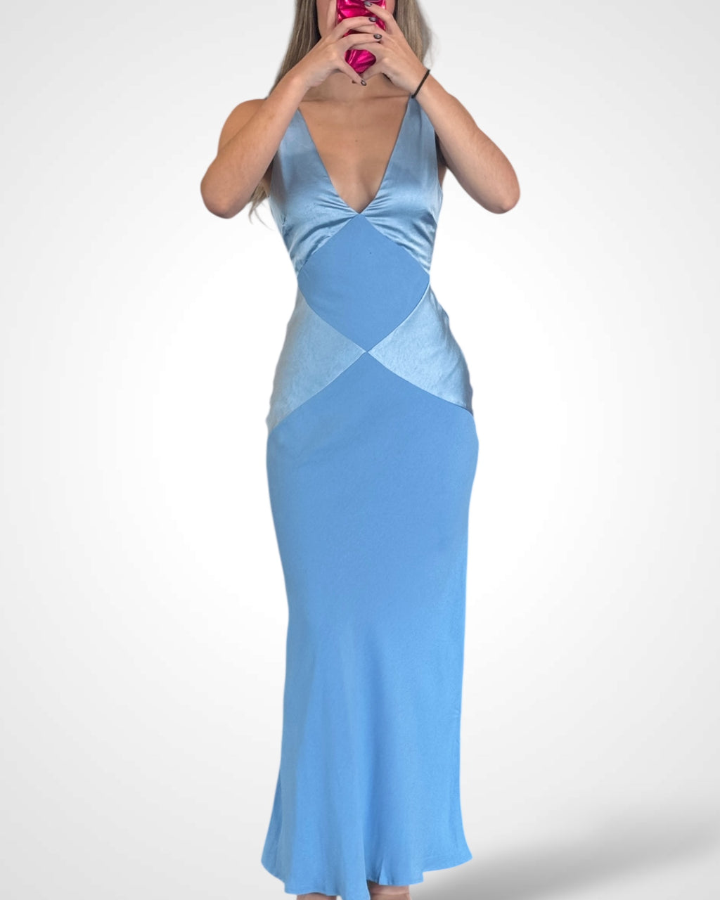 V Neckline Satin Maxi Dress